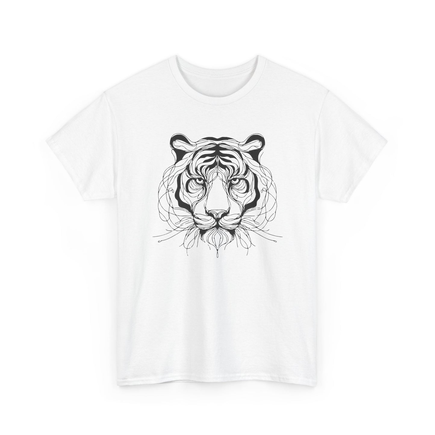 Tiger Line Art Shirt | Wild Animal Sketch Tee | Minimalist Big Cat Face Top | Heavy Cotton 100% Cotton Gift | Unisex Graphic T-Shirt