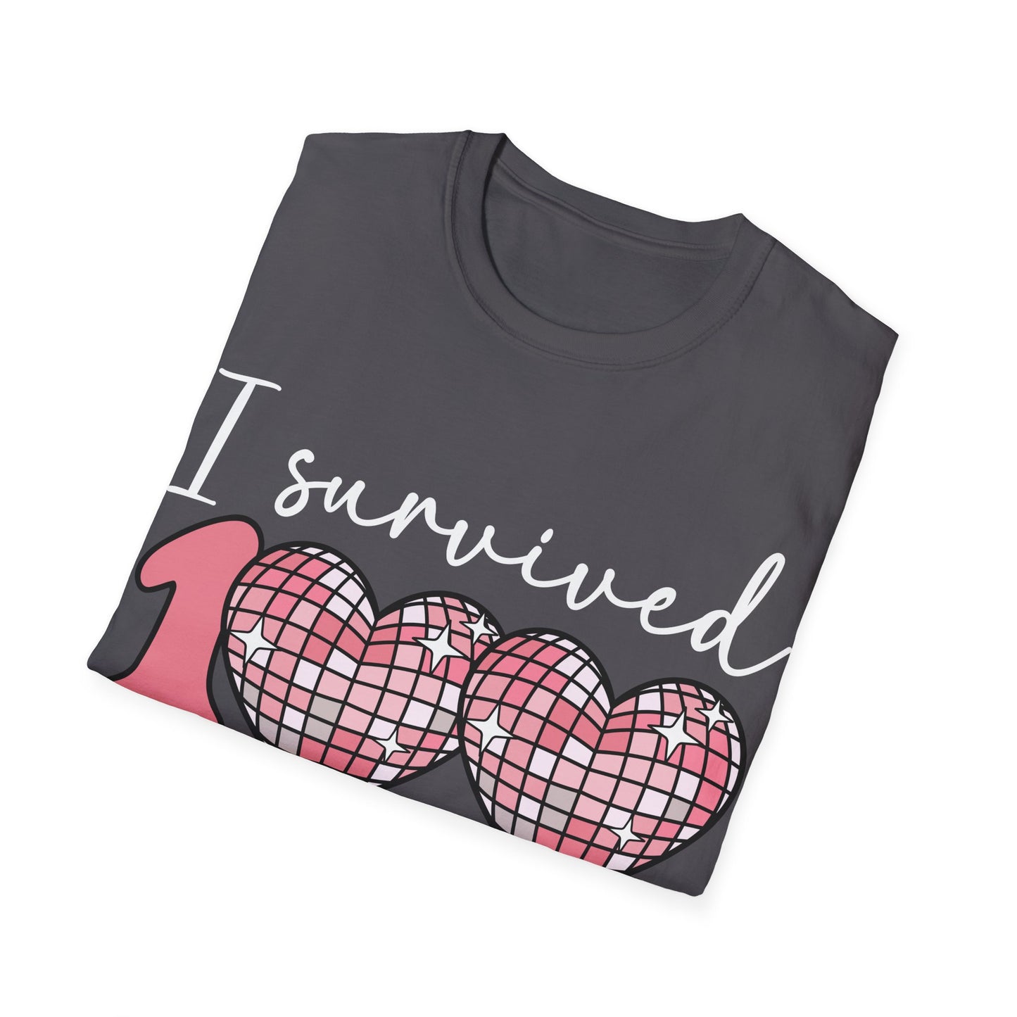 I Survived 100 Days of School Shirt | Funny Retro Disco Heart Black Tee | Groovy Teacher Student Humor Gift