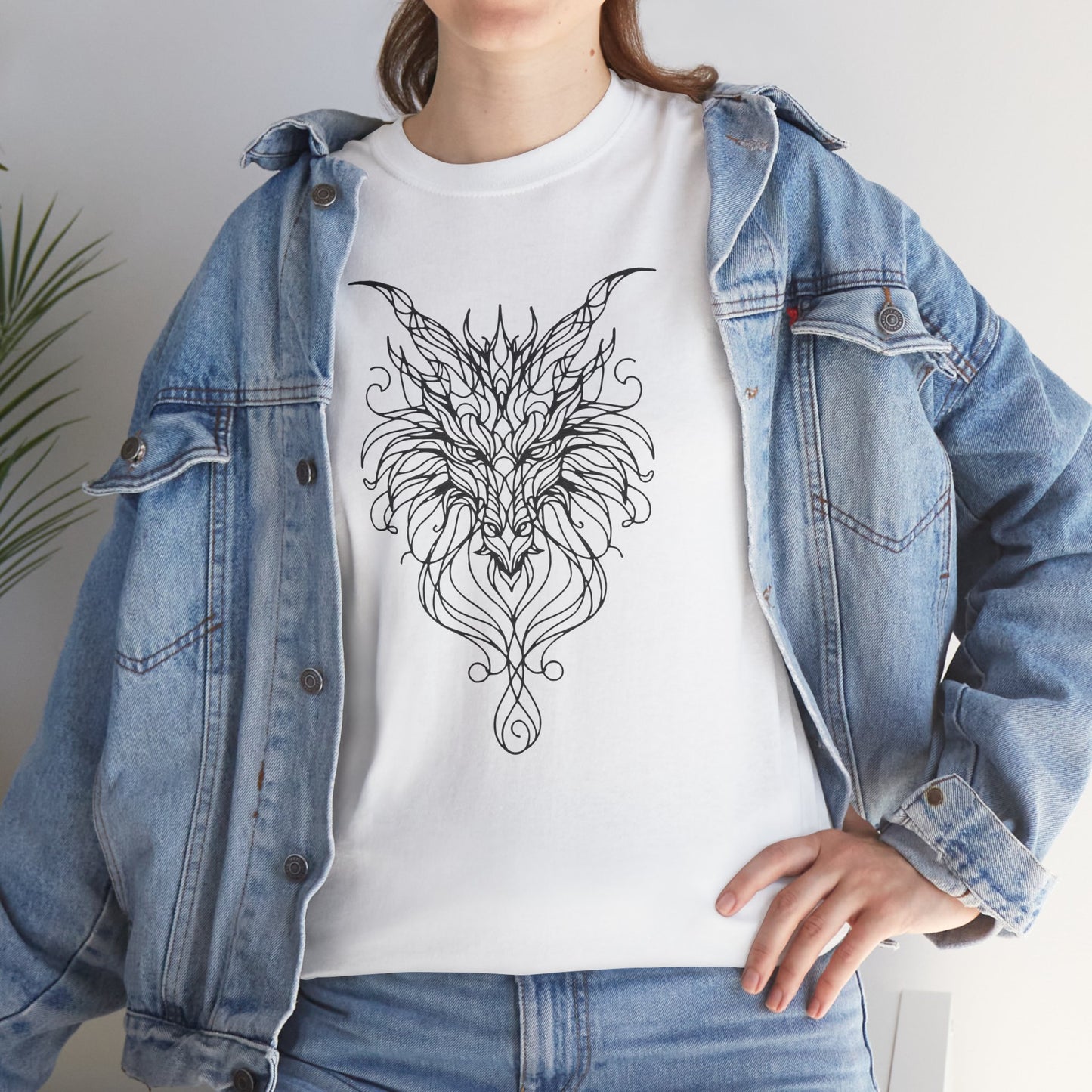 Dragon Line Art Shirt | Mythical Creature Sketch Tee | Minimalist Tattoo Style Top | Intricate Fantasy Art Gift | Unisex White T-Shirt