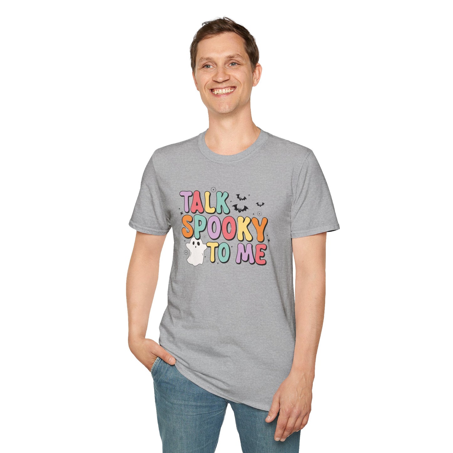 Talk Spooky To Me – Cute Pastel Ghost Halloween T‑Shirt for Spooky Season Lovers