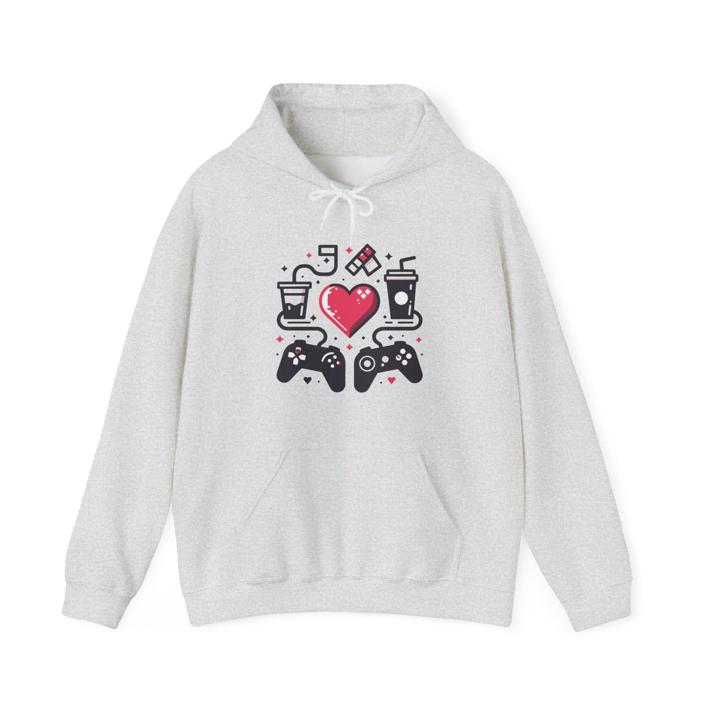 Viral Gamer Heart Life Hoodie - Retro Controllers Soda & Snacks Graphic Unisex Sweatshirt - Ultimate Gaming Gift