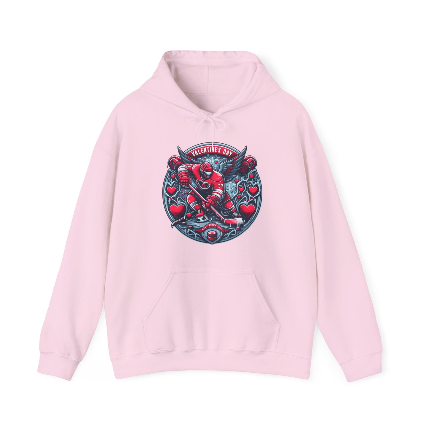 Valentines Day Hockey Hoodie, Romantic Sports Gift, Unisex Heart Hockey Graphic Pullover, Casual Comfortable Sporty Apparel