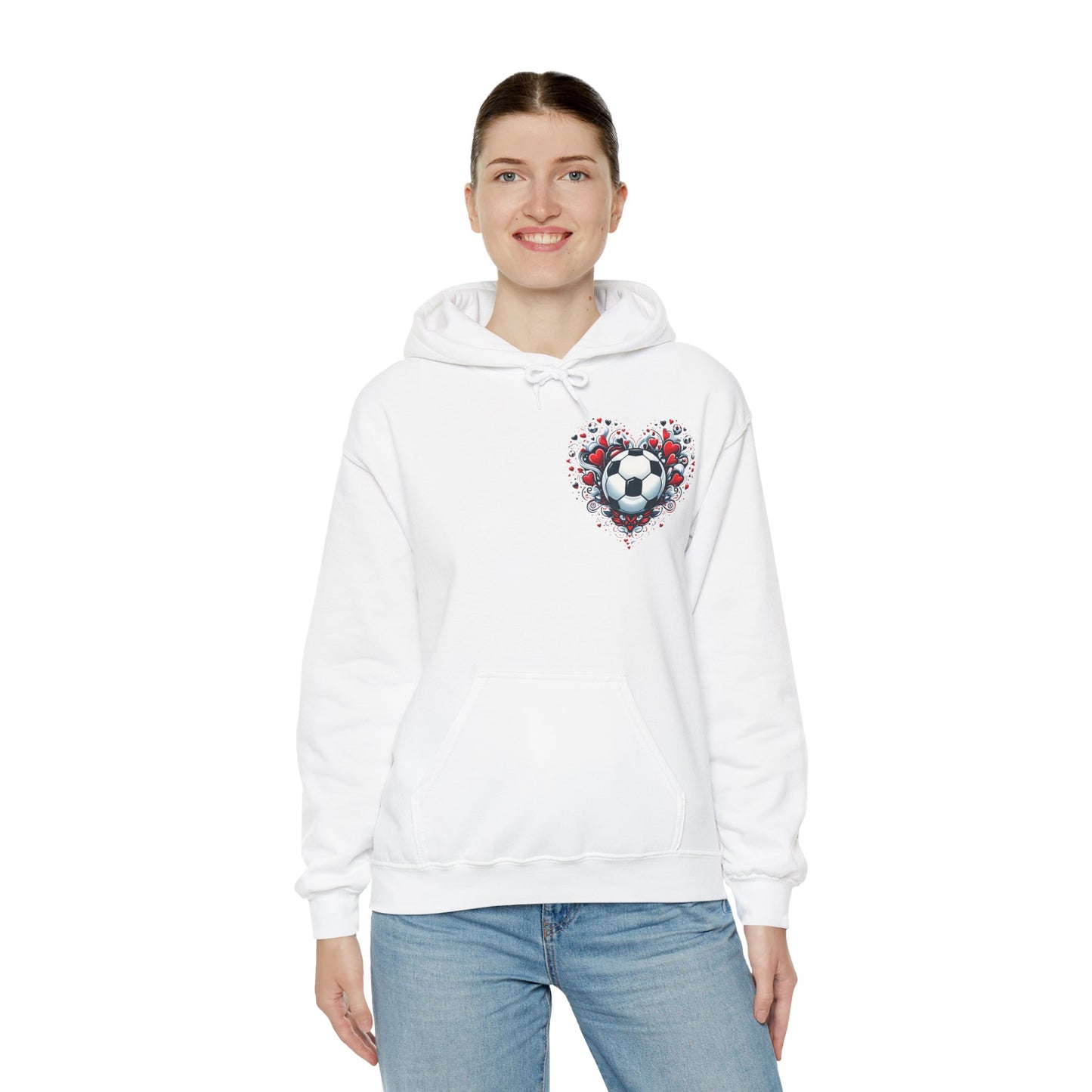 Love the Game Soccer Heart Hoodie | Minimalist Left-Chest Print | Soccer Mom & Fan Gift