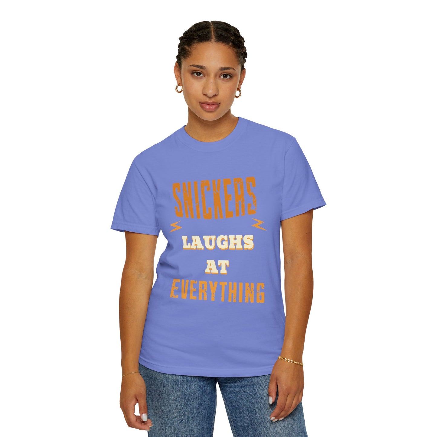 Cheerful 'Laughs at Everything' T-Shirt - coworker/friend Inspired Humorous Fun Shirt