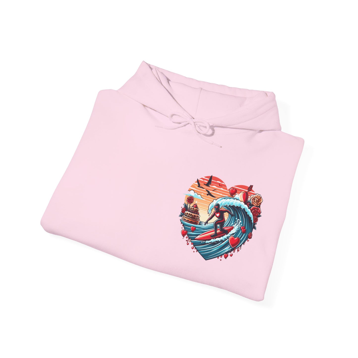 Surfing Love Heart Hoodie Surfer Wave Unisex Sweatshirt - Viral Romantic Beach Gift