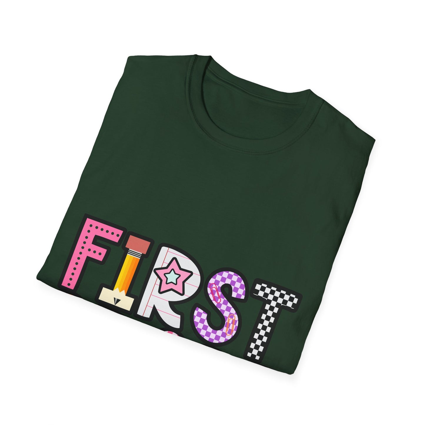 First Grade Shirt | Retro Groovy Teacher Team Tee | Colorful 1st Grade Back to School Outfit | Star Lightning Checkered Gift