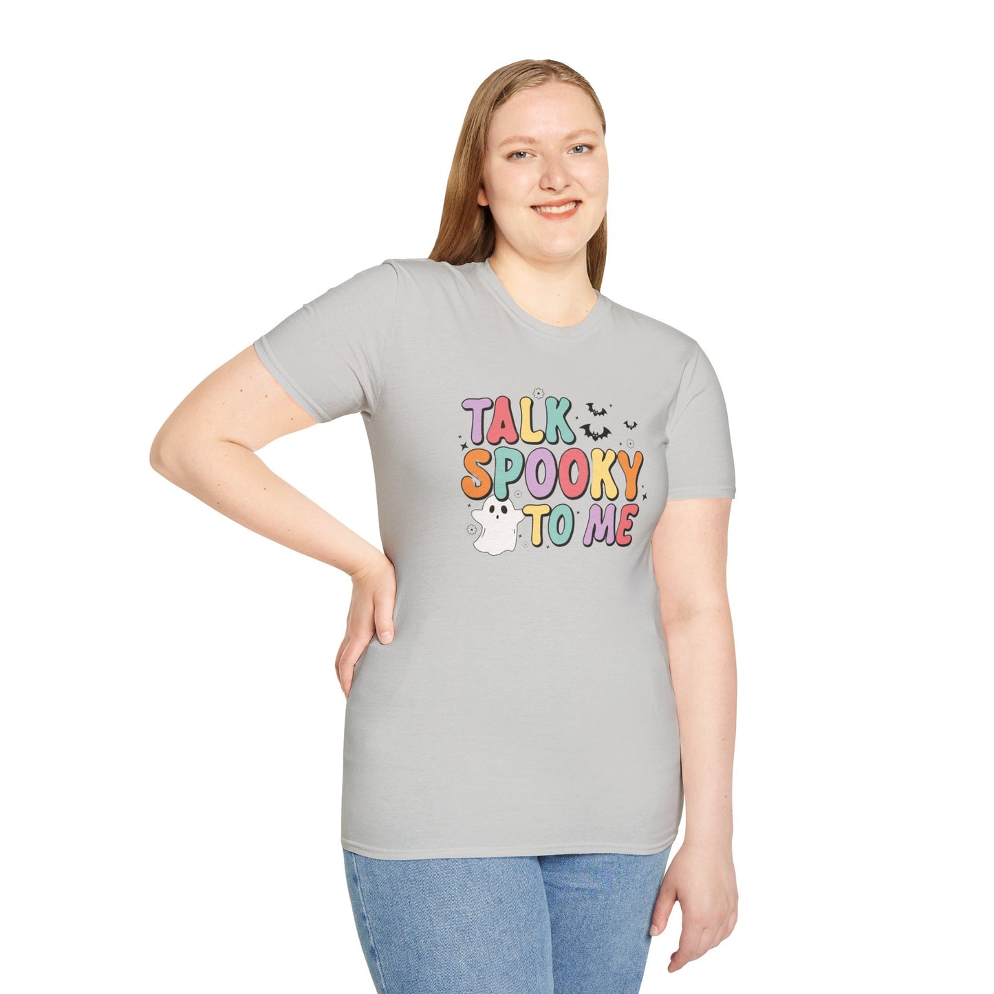 Talk Spooky To Me – Cute Pastel Ghost Halloween T‑Shirt for Spooky Season Lovers