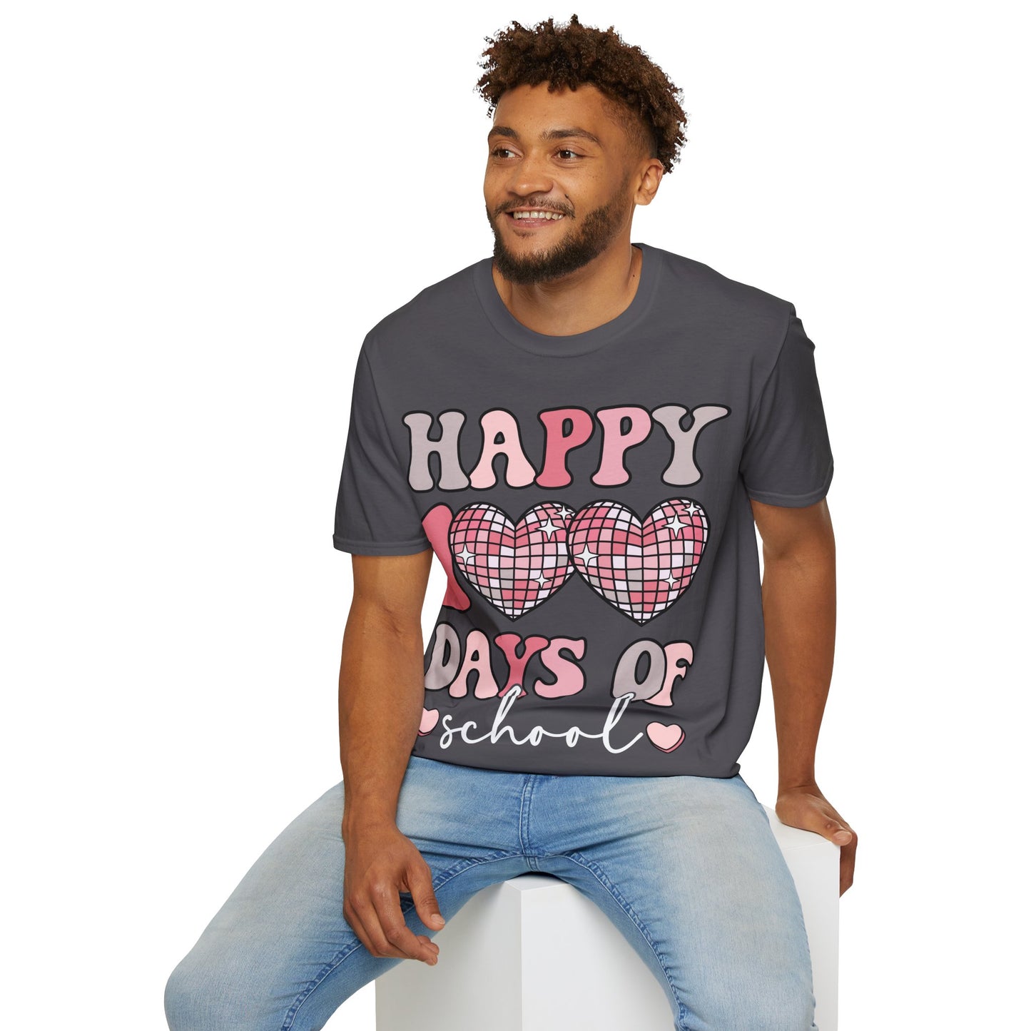 Happy 100 Days of School Shirt | Retro Disco Hearts Black Tee | Pink Groovy Teacher Outfit | Cute Student Milestone Gift