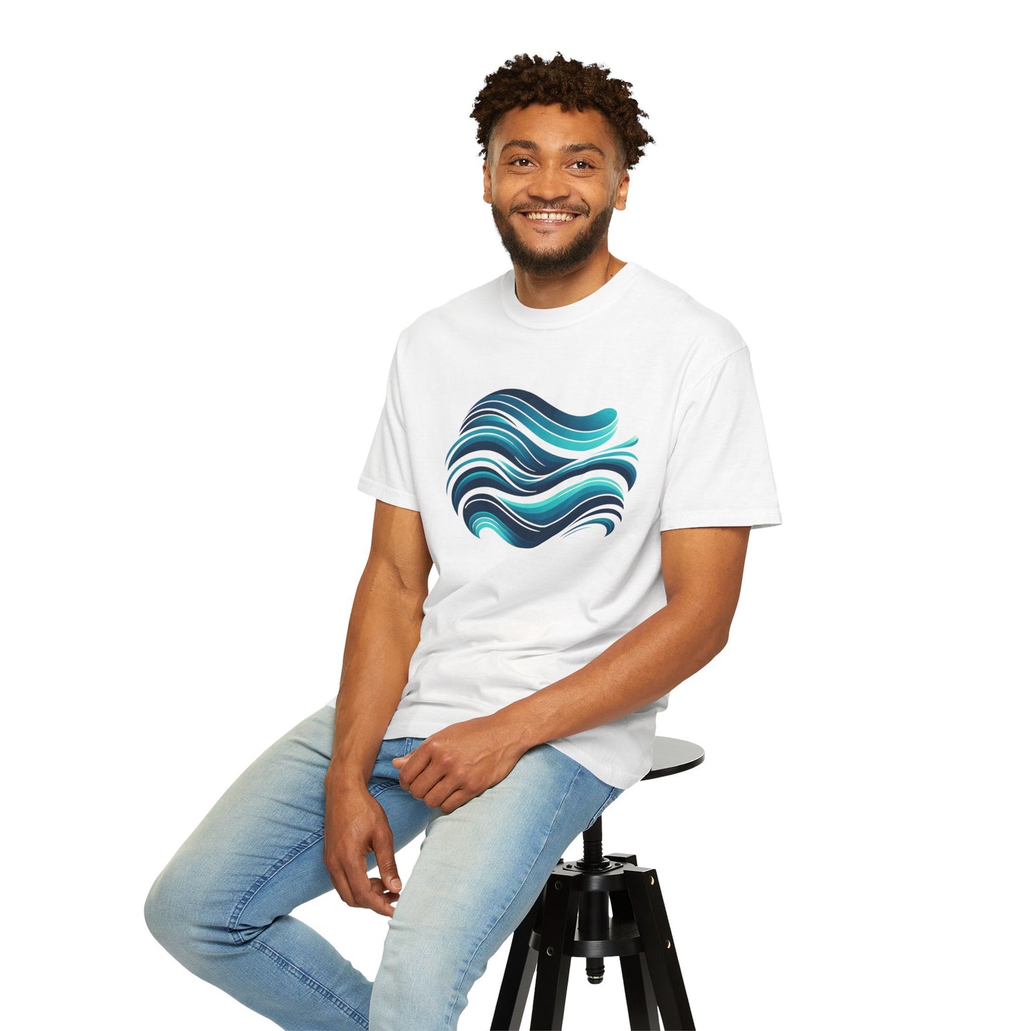 Abstract Ocean Wave T-Shirt  Modern Aqua Design   Artistic Sea Wave