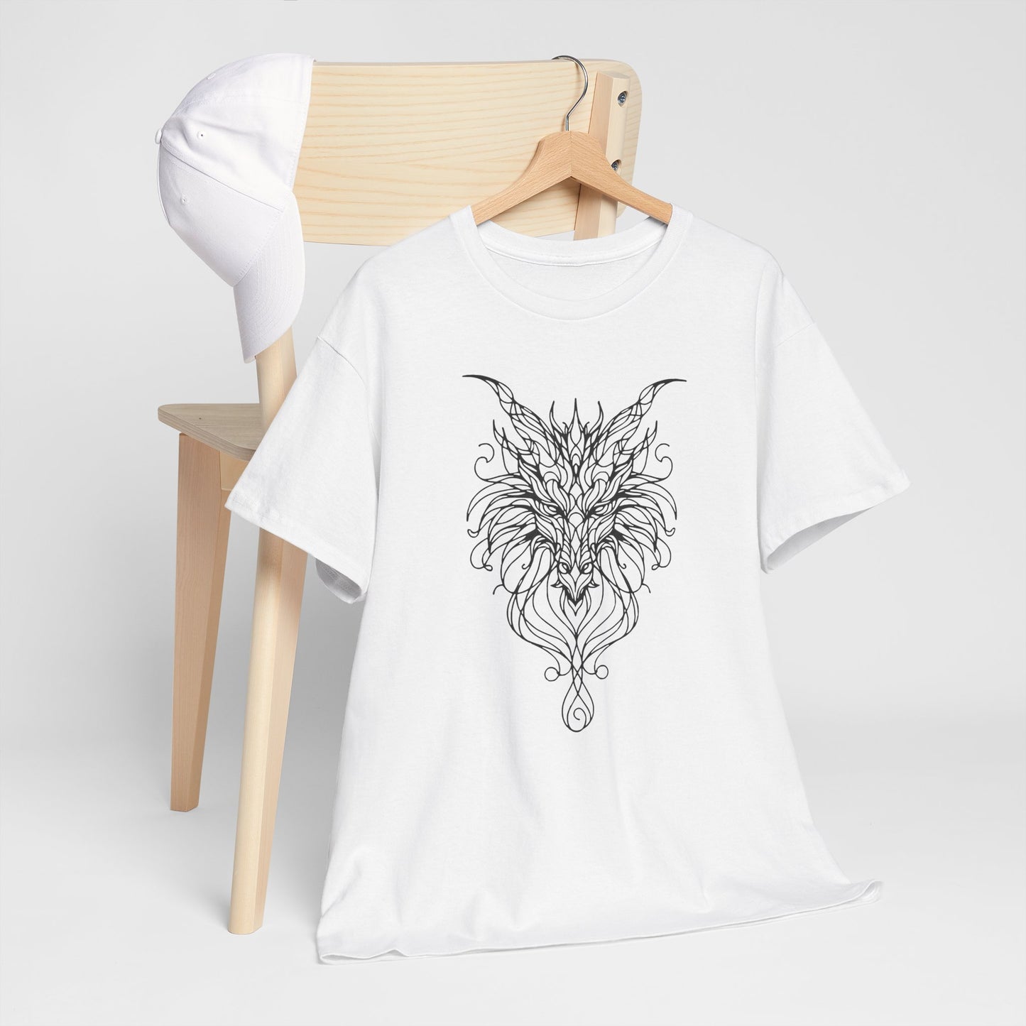 Dragon Line Art Shirt | Mythical Creature Sketch Tee | Minimalist Tattoo Style Top | Intricate Fantasy Art Gift | Unisex White T-Shirt