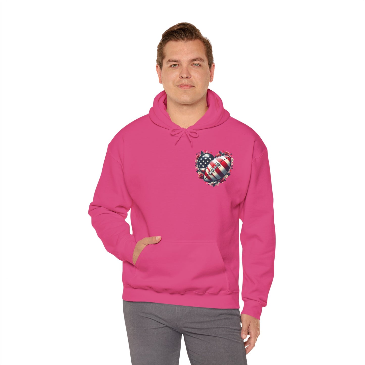 Touchdown Soul: Patriotic American Flag Football Heart Hoodie
