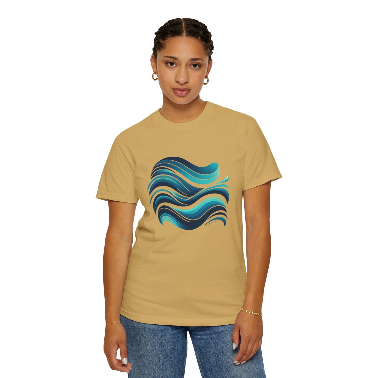 Abstract Ocean Wave T-Shirt  Modern Aqua Design   Artistic Sea Wave