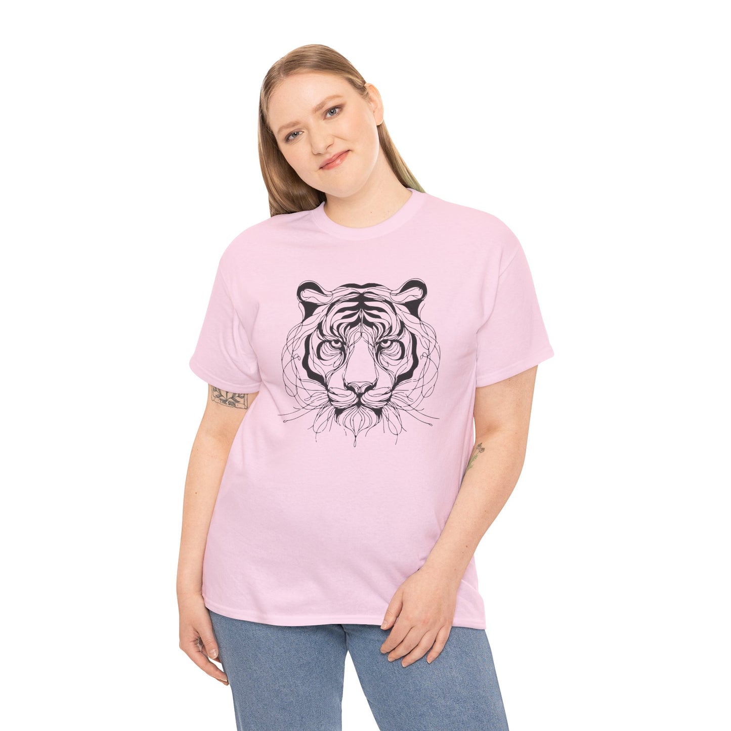 Tiger Line Art Shirt | Wild Animal Sketch Tee | Minimalist Big Cat Face Top | Heavy Cotton 100% Cotton Gift | Unisex Graphic T-Shirt
