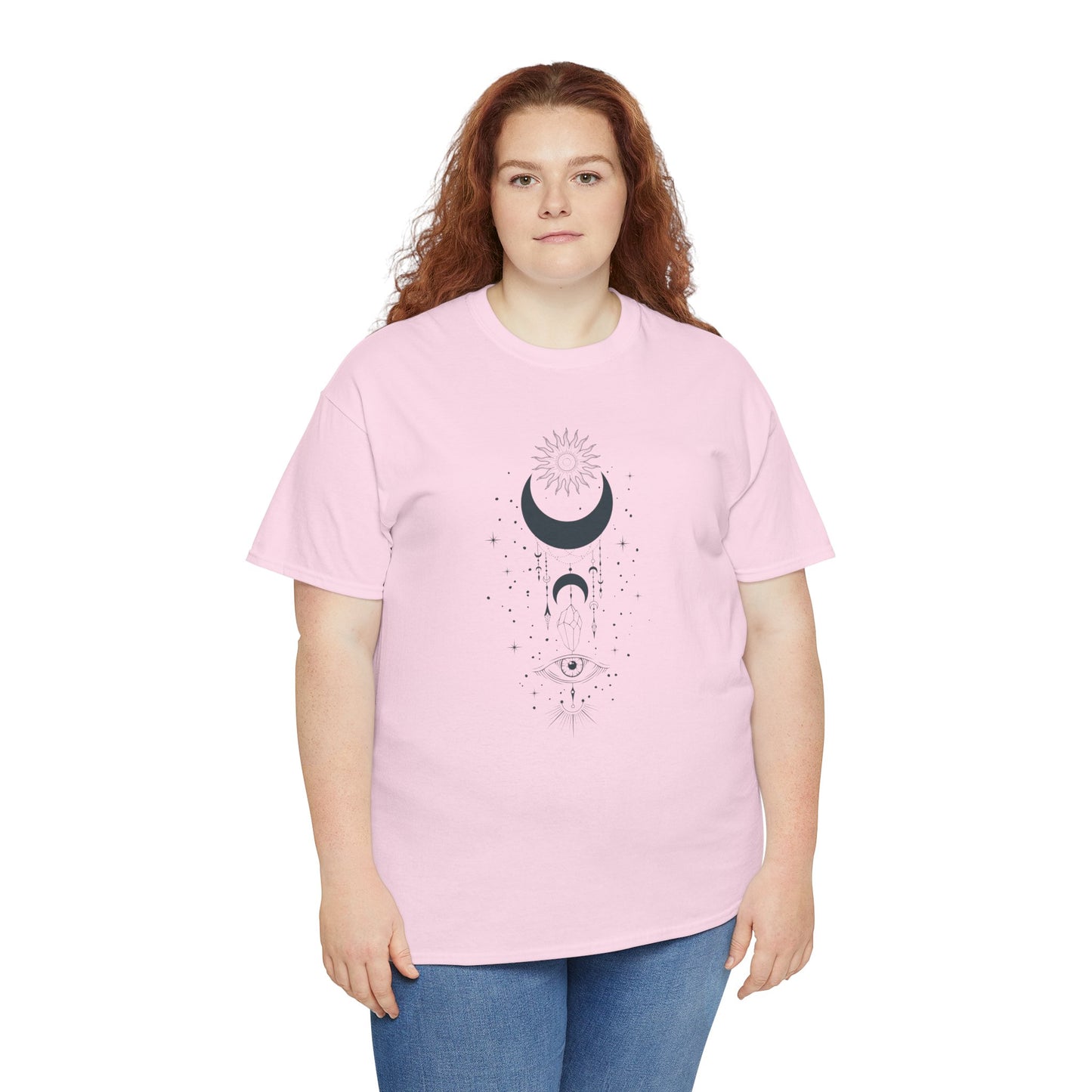 Celestial Moon & Sun Shirt | Boho Mystical Line Art Tee | Spiritual Astrology Gift | Heavy Cotton Unisex Top | Witchy Yoga T-Shirt