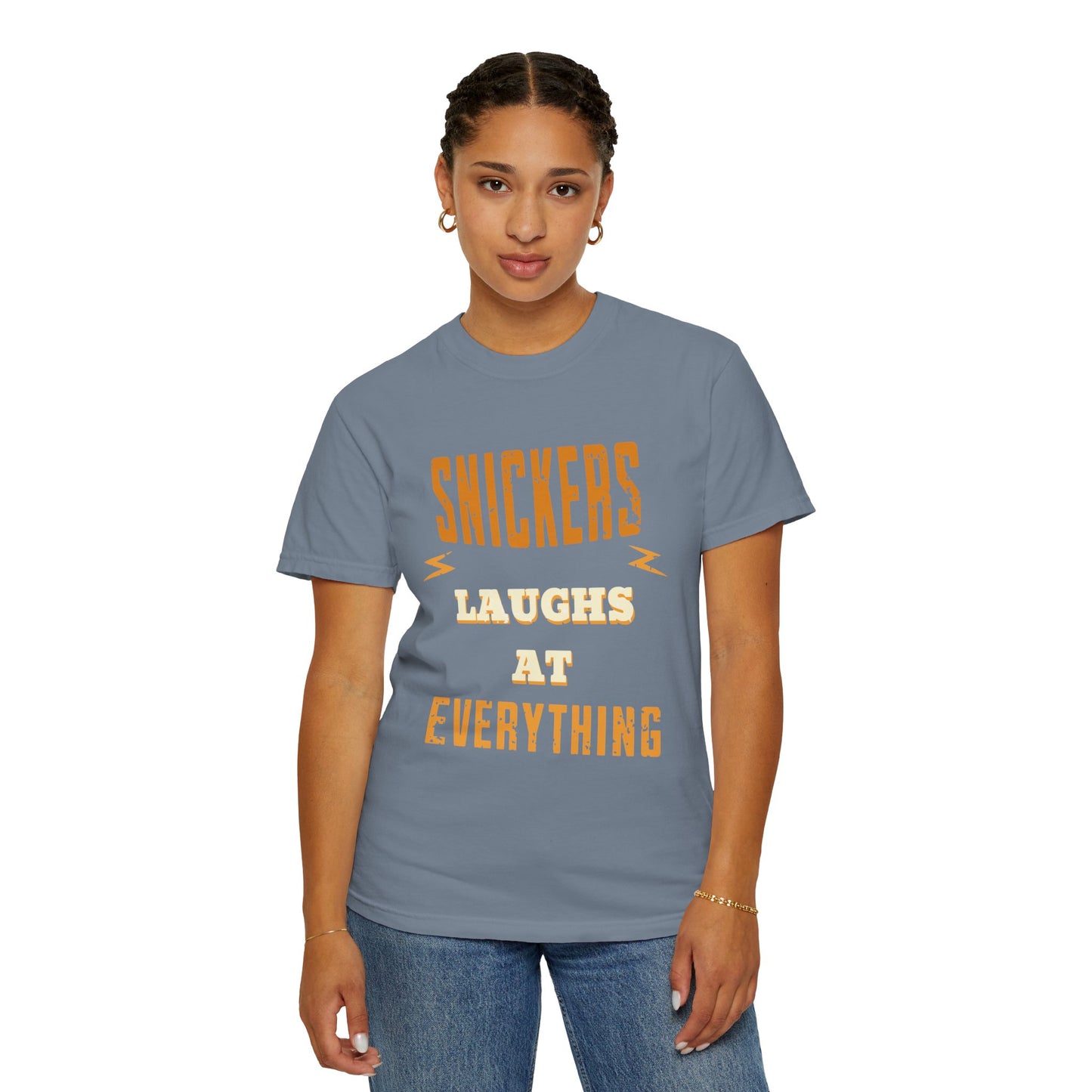 Cheerful 'Laughs at Everything' T-Shirt - coworker/friend Inspired Humorous Fun Shirt