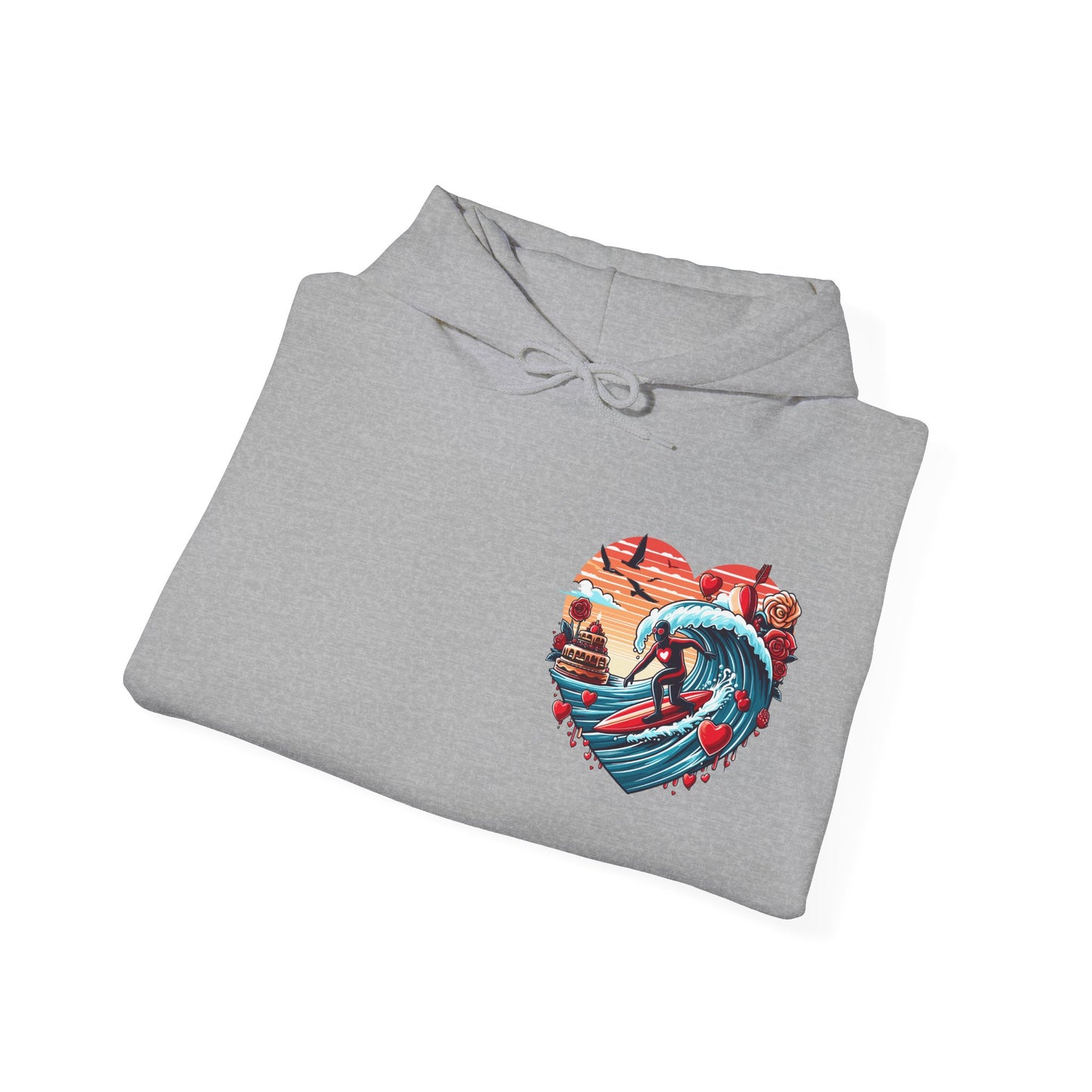 Surfing Love Heart Hoodie Surfer Wave Unisex Sweatshirt - Viral Romantic Beach Gift