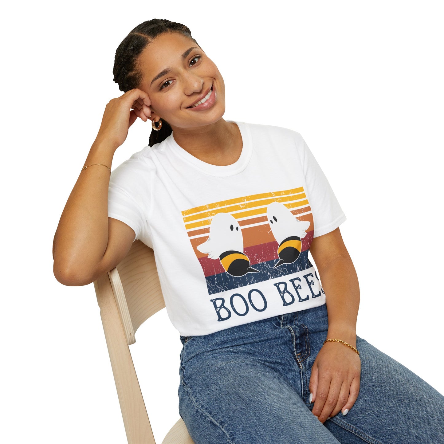 BOO BEES Retro Ghost‑Bee T‑Shirt – Funny Halloween Pun Tee for Spooky Season
