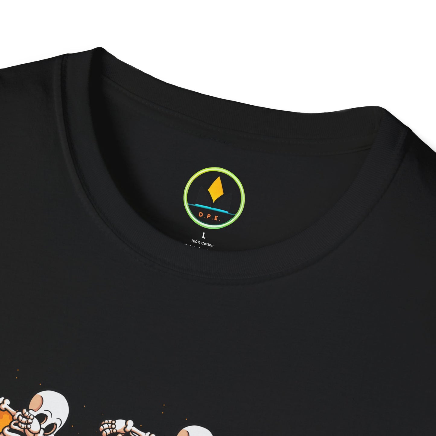 Moonlit Macabre: Dancing Skeleton Halloween T-Shirt – Spooky Unisex Softstyle T-Shirt