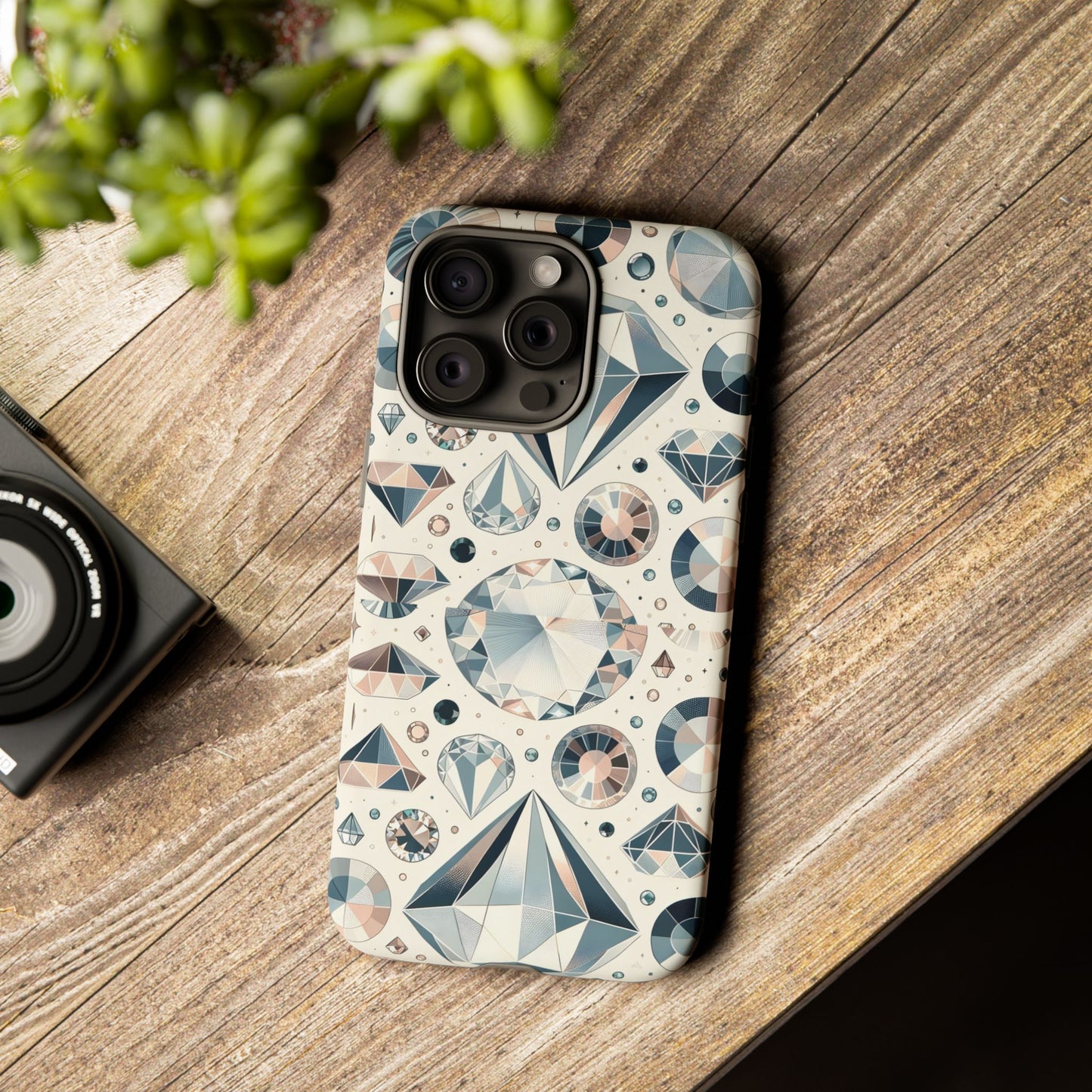 Diamond Pattern iPhone Case | Dual Layer Tough Cover | Luxury Gemstone Print | Glossy or Matte Finish | Shockproof Polycarbonate & TPU Shell