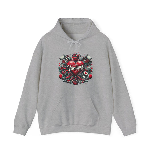Valentine's Day Heart and Roses Hoodie, Romantic Couple Skatewear, Love ice hockey Themed Sweatshirt