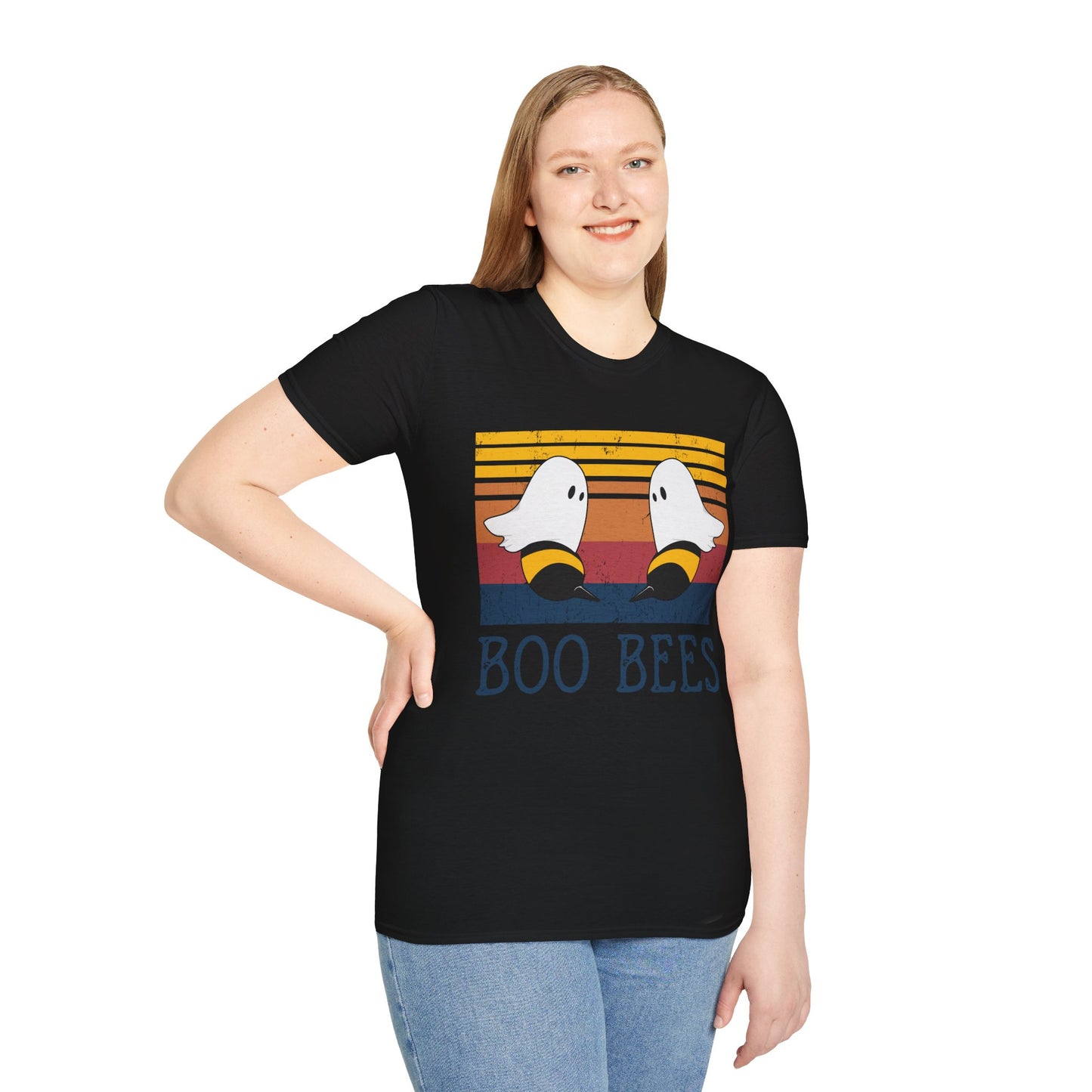BOO BEES Retro Ghost‑Bee T‑Shirt – Funny Halloween Pun Tee for Spooky Season