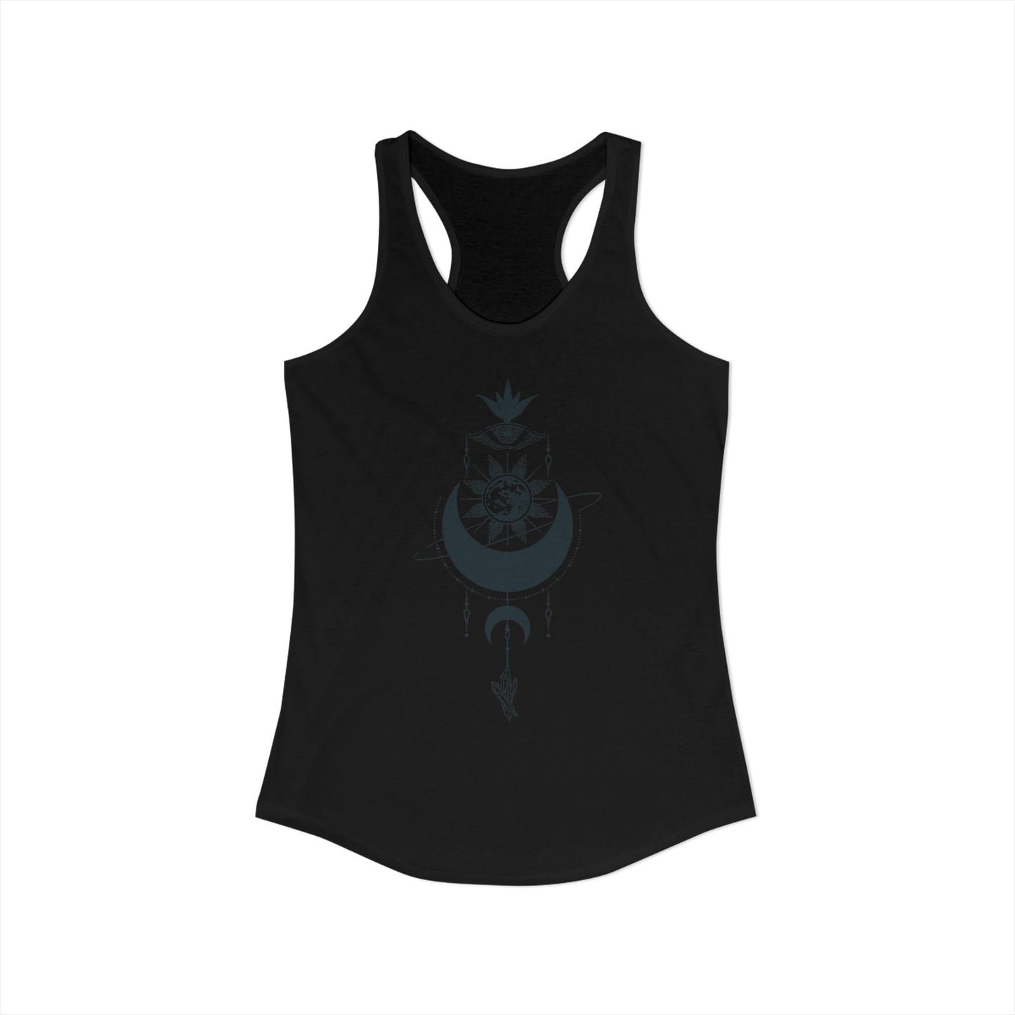 Mystic Moon Phases Racerback – Third Eye Hand & Celestial Mandala Witchy Tank