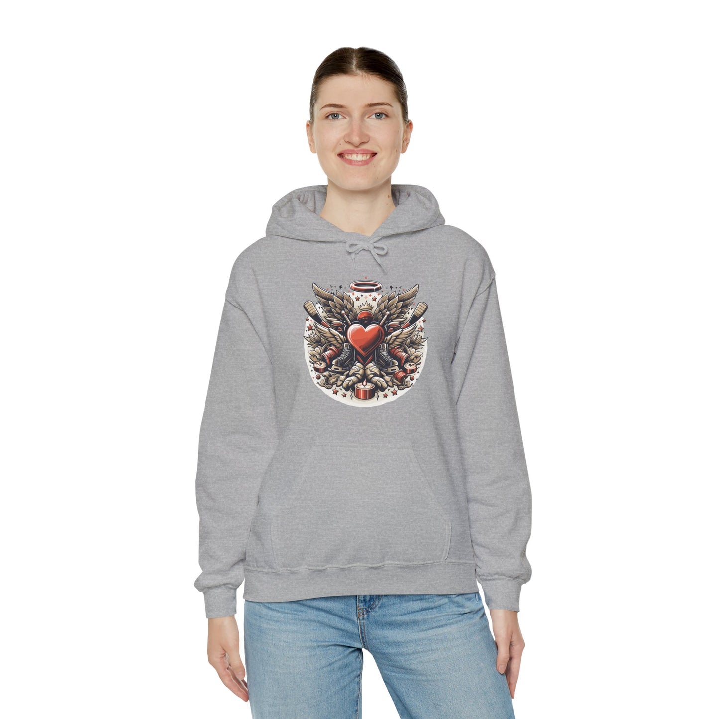 Hockey Heart & Angel Wings Hoodie | Edgy "Love the Game" Sweatshirt | Unique Sports Valentine's Gift