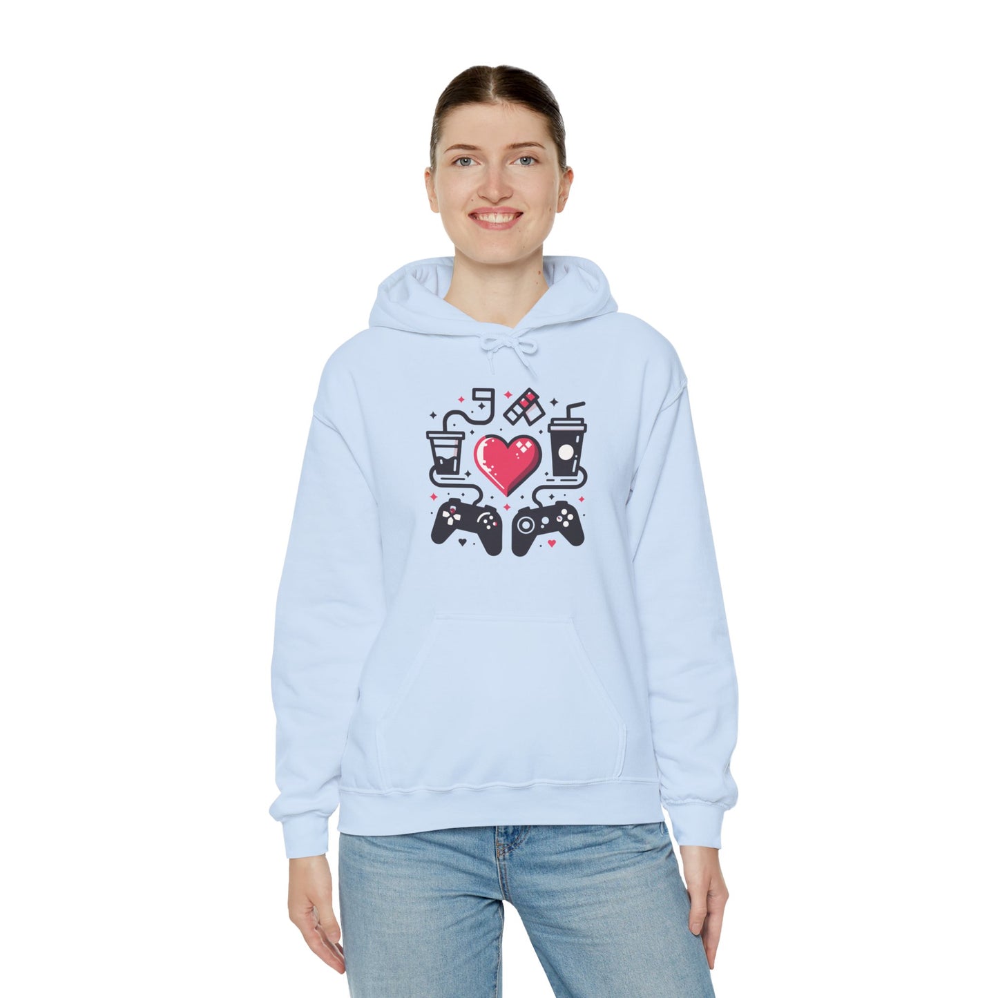 Viral Gamer Heart Life Hoodie - Retro Controllers Soda & Snacks Graphic Unisex Sweatshirt - Ultimate Gaming Gift
