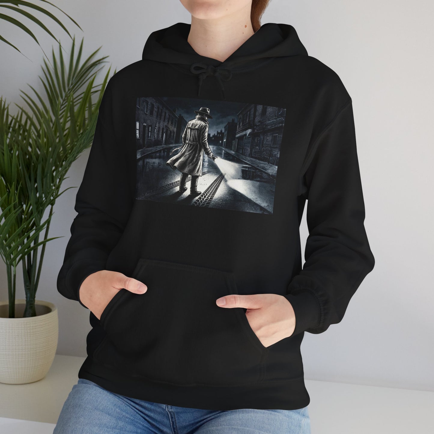 Shadow Streets Noir Detective Hoodie | Vintage Mystery Trench Coat