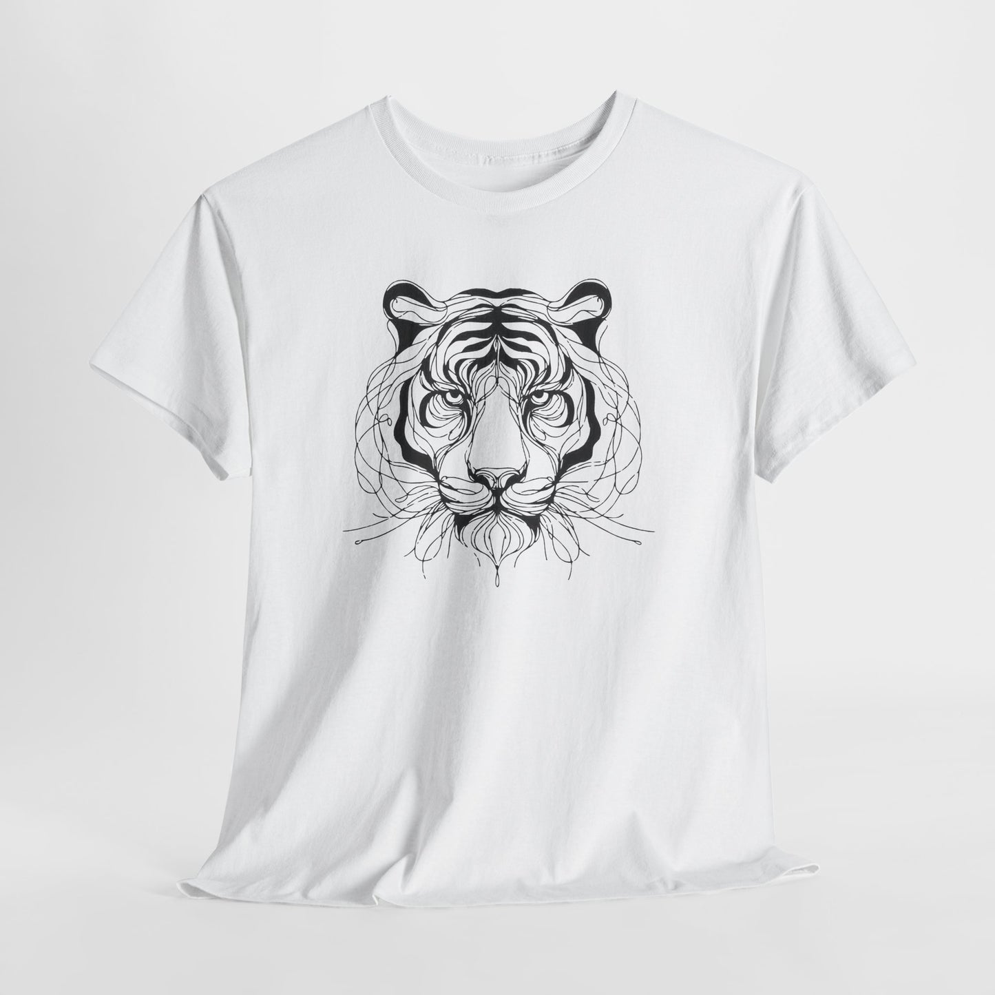 Tiger Line Art Shirt | Wild Animal Sketch Tee | Minimalist Big Cat Face Top | Heavy Cotton 100% Cotton Gift | Unisex Graphic T-Shirt