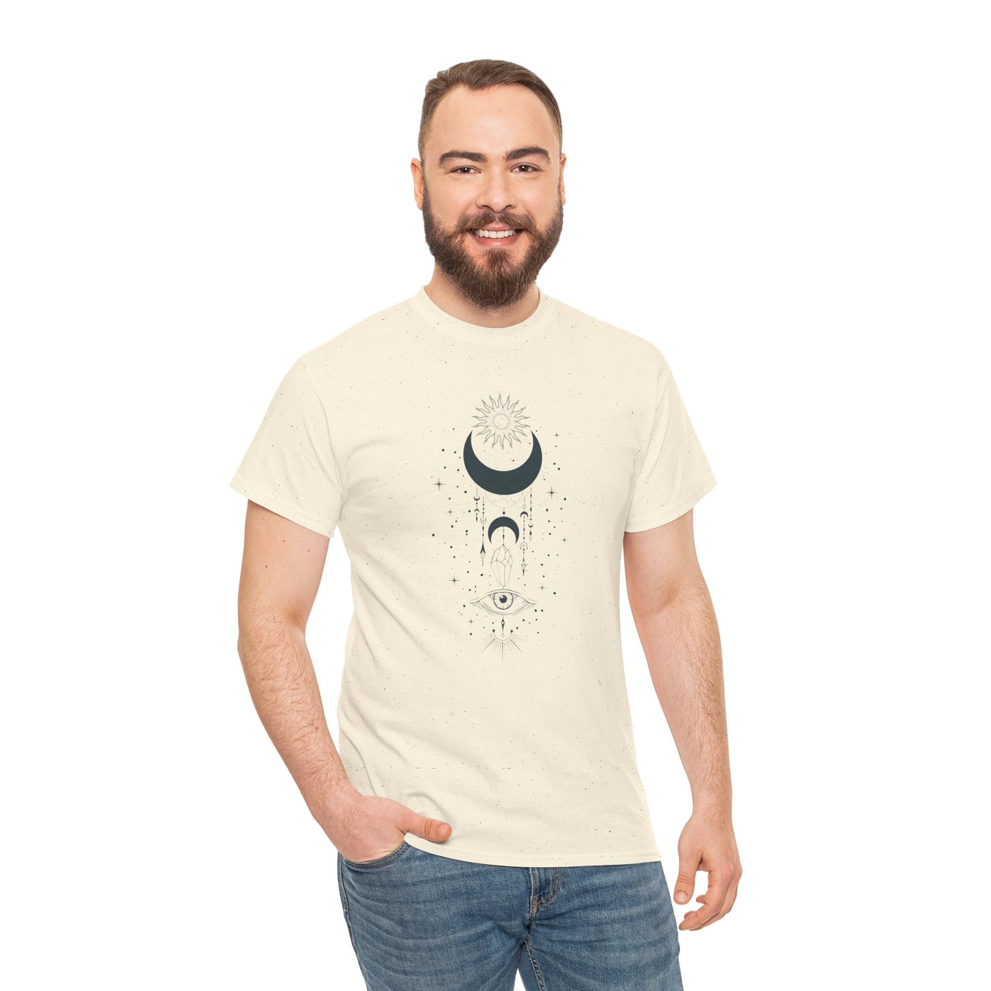 Celestial Moon & Sun Shirt | Boho Mystical Line Art Tee | Spiritual Astrology Gift | Heavy Cotton Unisex Top | Witchy Yoga T-Shirt