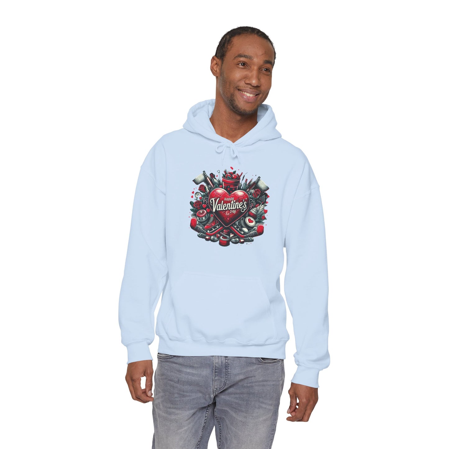 Valentine's Day Heart and Roses Hoodie, Romantic Couple Skatewear, Love ice hockey Themed Sweatshirt