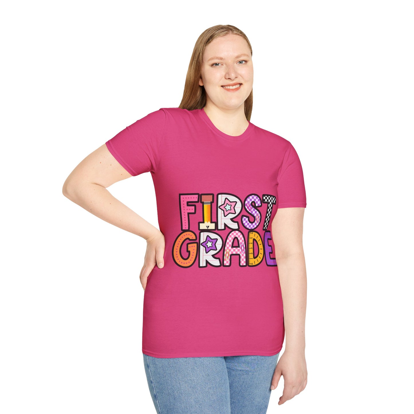 First Grade Shirt | Retro Groovy Teacher Team Tee | Colorful 1st Grade Back to School Outfit | Star Lightning Checkered Gift