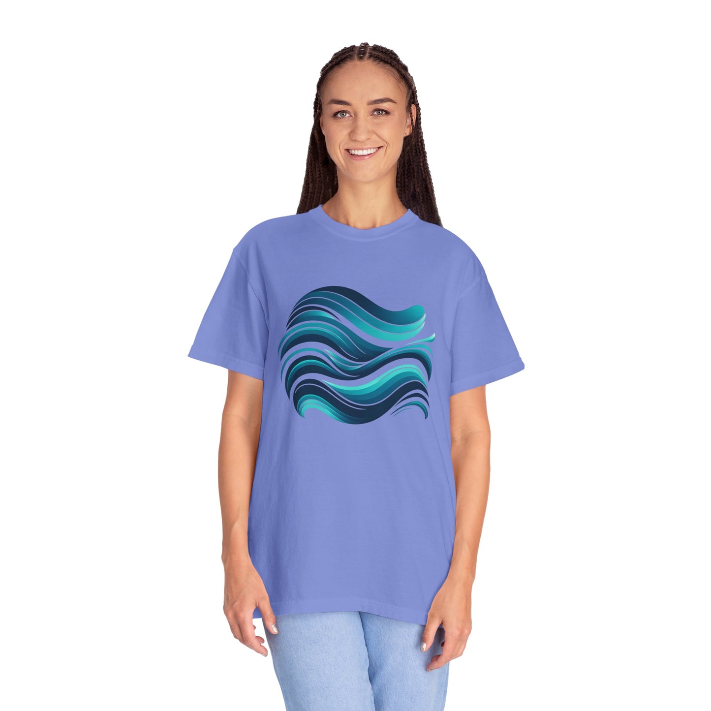 Abstract Ocean Wave T-Shirt  Modern Aqua Design   Artistic Sea Wave