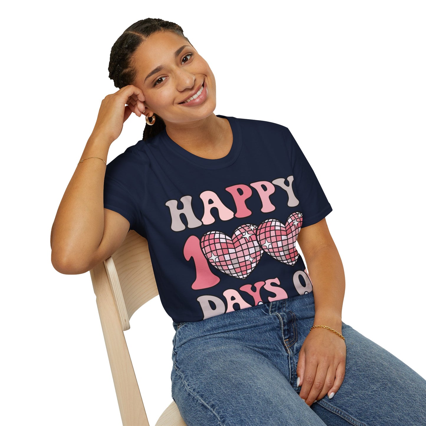 Happy 100 Days of School Shirt | Retro Disco Hearts Black Tee | Pink Groovy Teacher Outfit | Cute Student Milestone Gift