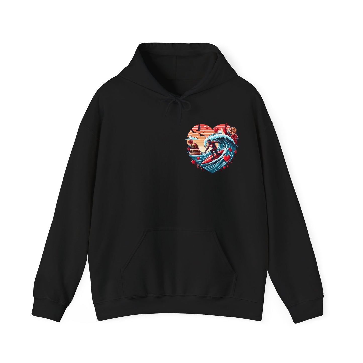 Surfing Love Heart Hoodie Surfer Wave Unisex Sweatshirt - Viral Romantic Beach Gift