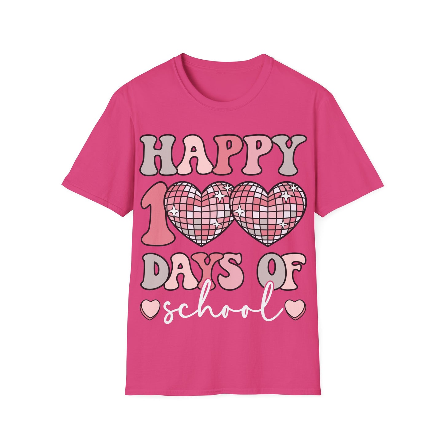 Happy 100 Days of School Shirt | Retro Disco Hearts Black Tee | Pink Groovy Teacher Outfit | Cute Student Milestone Gift