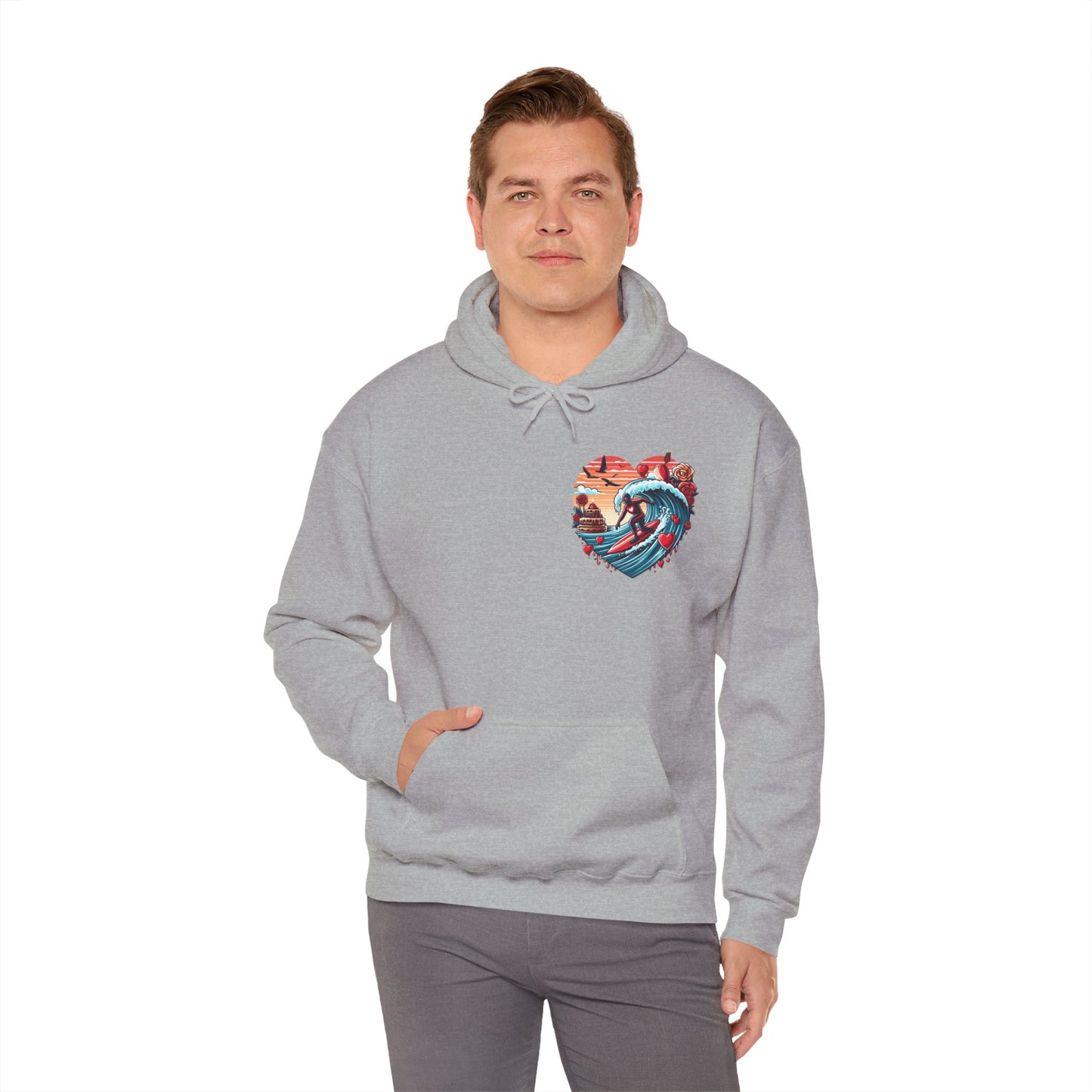 Surfing Love Heart Hoodie Surfer Wave Unisex Sweatshirt - Viral Romantic Beach Gift