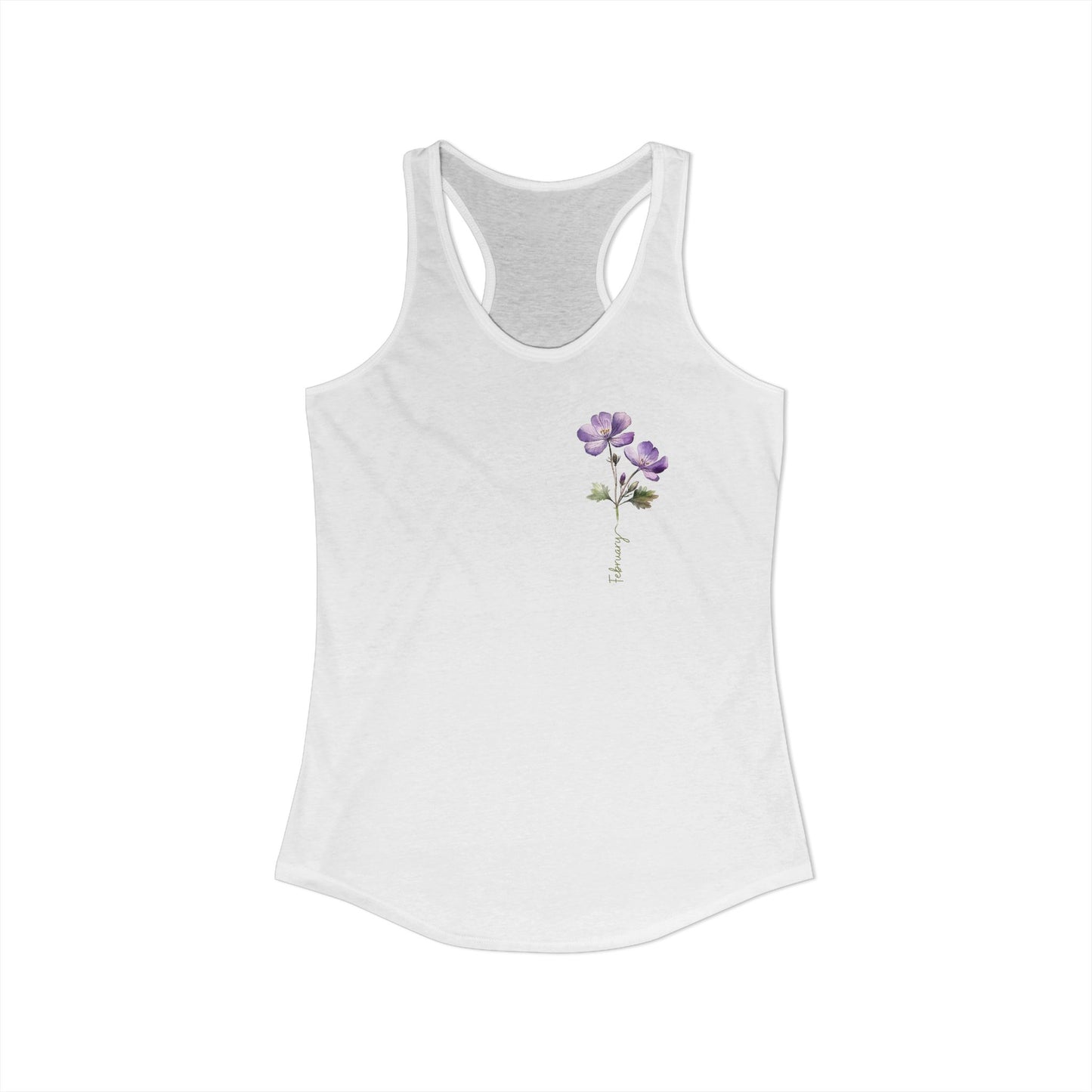 February Birth Flower Racerback – Minimal Violet Blossom Tank for Elegant Zodiac Queens