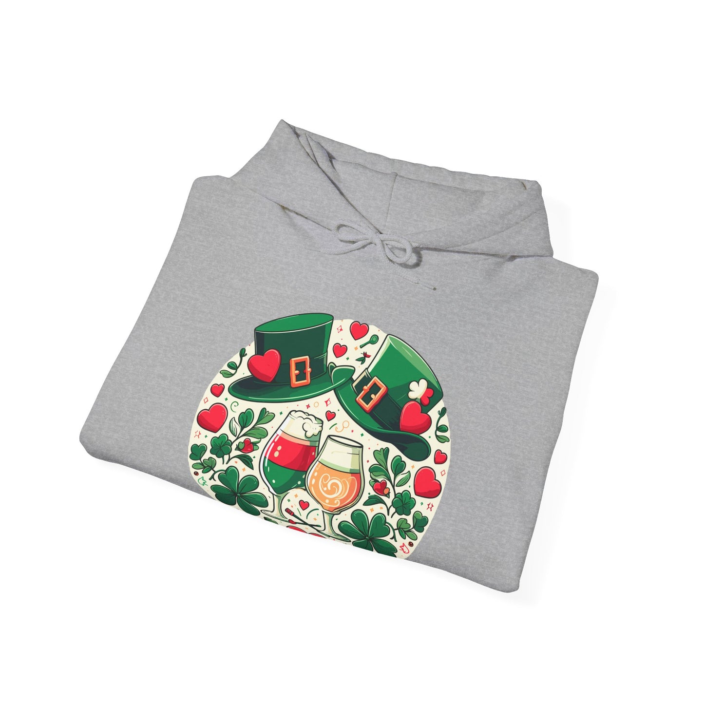 St. Patrick's Day Hoodie, Irish Celebration Beer Clover Heart Unisex Pullover