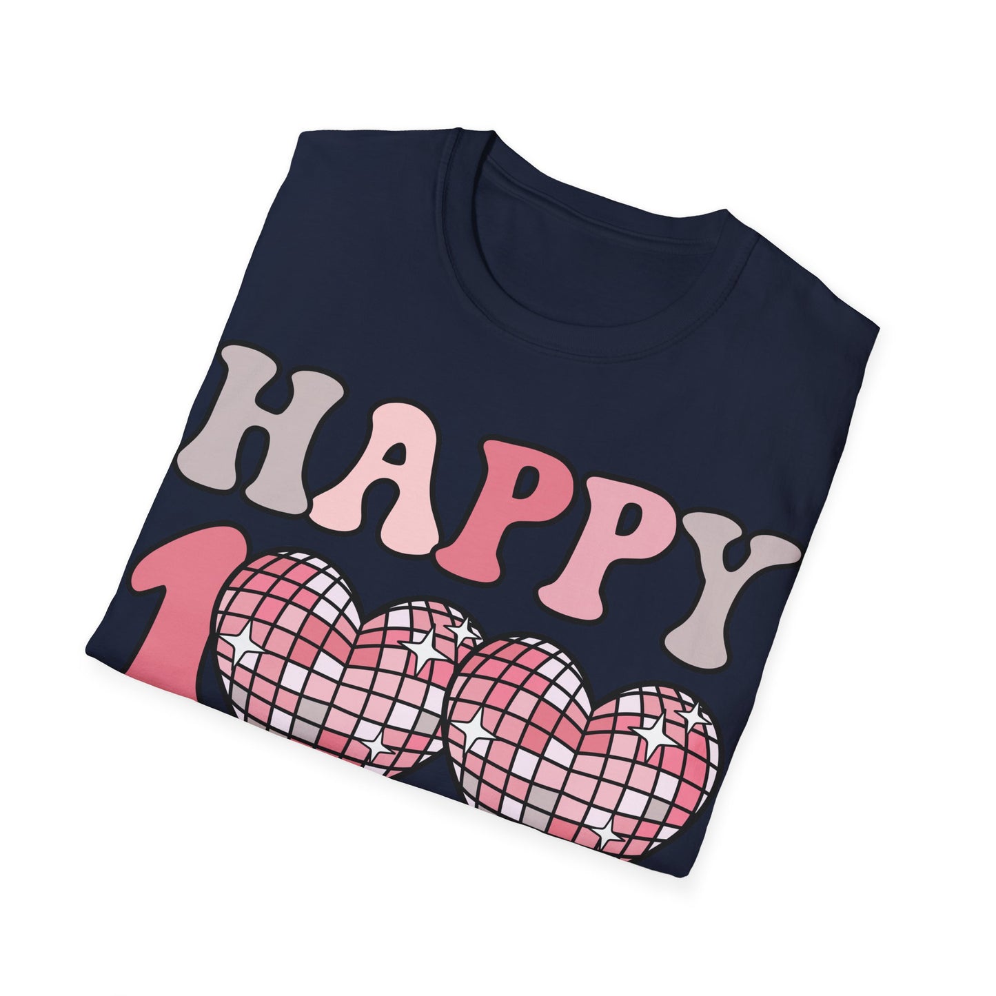 Happy 100 Days of School Shirt | Retro Disco Hearts Black Tee | Pink Groovy Teacher Outfit | Cute Student Milestone Gift