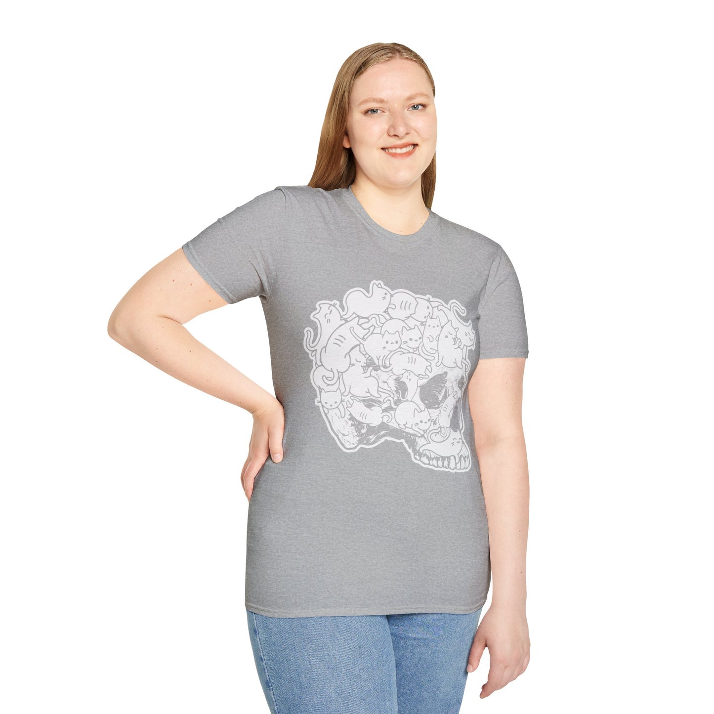 Spooky Feline Fun - Halloween Skull & Cats T-Shirt | Unique October Apparel