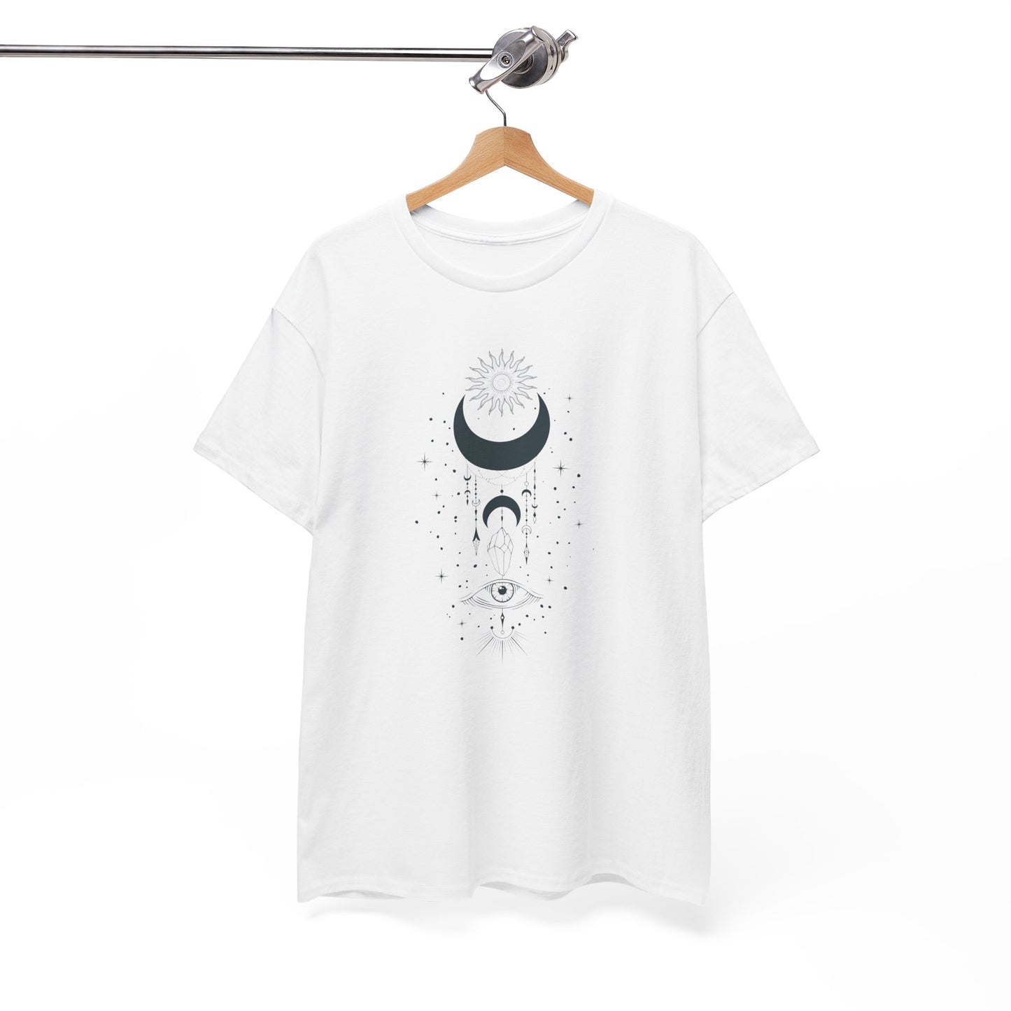 Celestial Moon & Sun Shirt | Boho Mystical Line Art Tee | Spiritual Astrology Gift | Heavy Cotton Unisex Top | Witchy Yoga T-Shirt