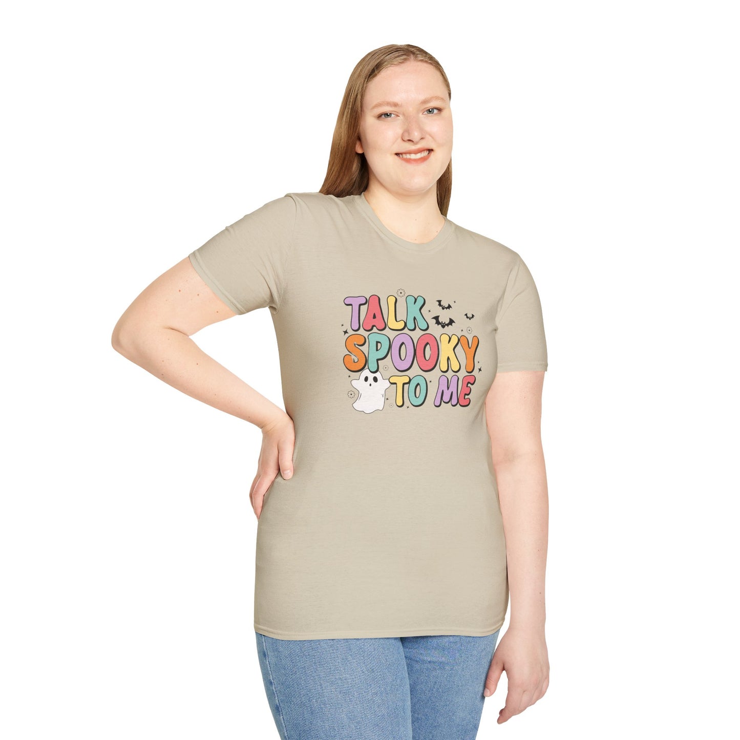 Talk Spooky To Me – Cute Pastel Ghost Halloween T‑Shirt for Spooky Season Lovers