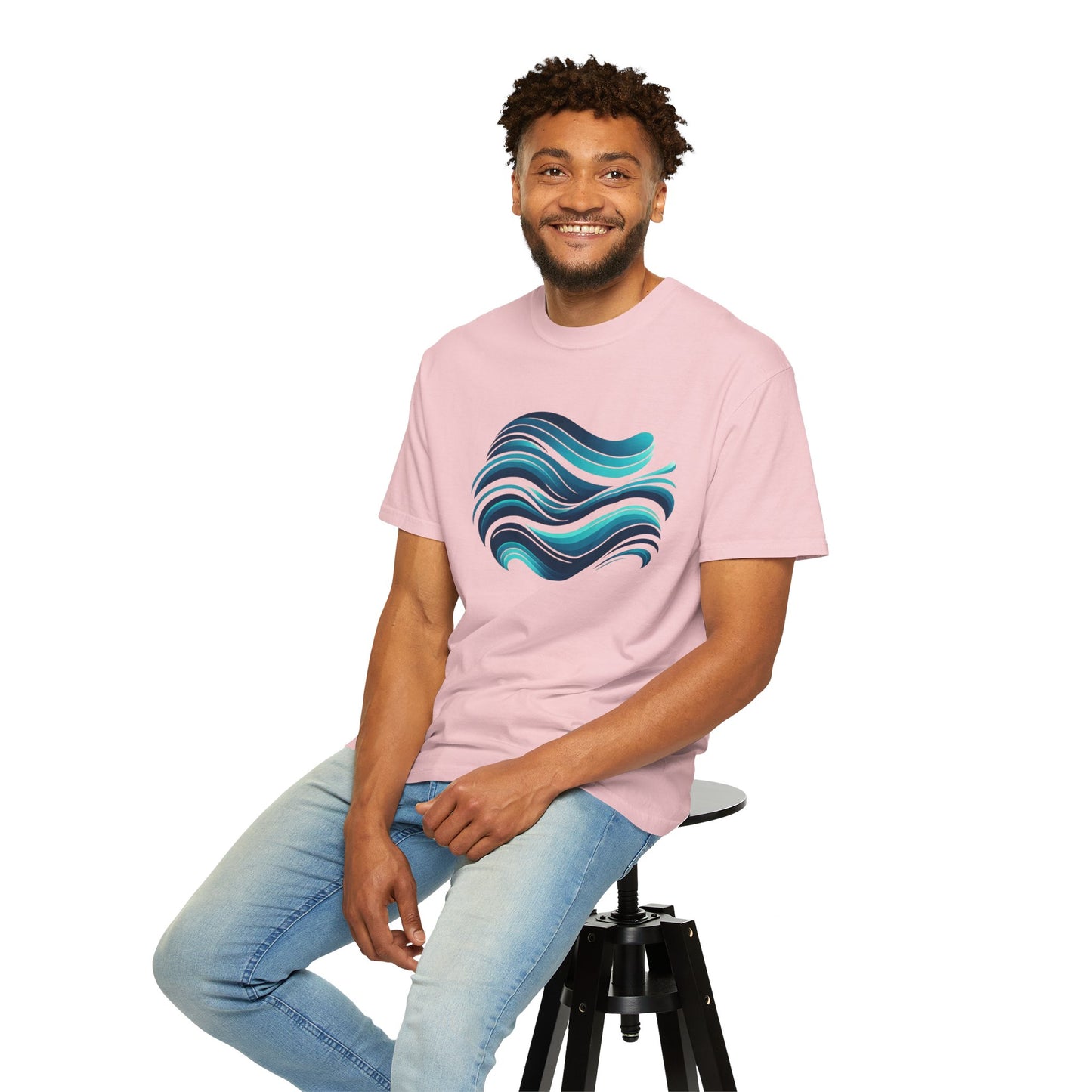 Abstract Ocean Wave T-Shirt  Modern Aqua Design   Artistic Sea Wave