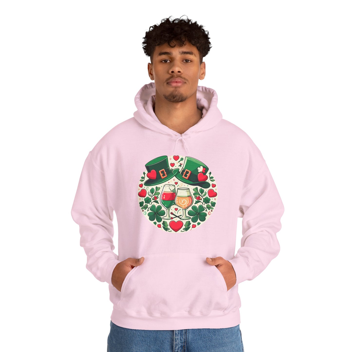 St. Patrick's Day Hoodie, Irish Celebration Beer Clover Heart Unisex Pullover