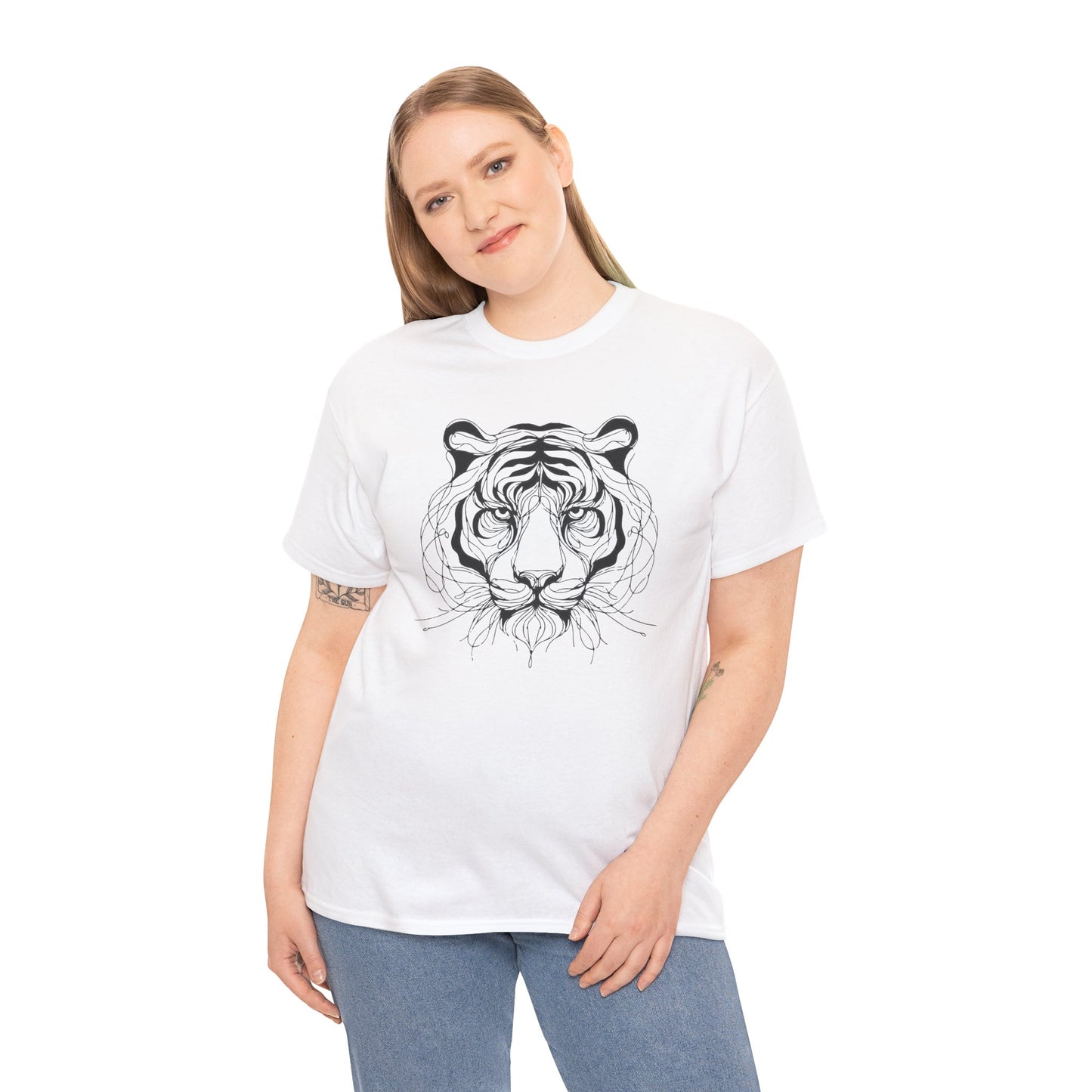 Tiger Line Art Shirt | Wild Animal Sketch Tee | Minimalist Big Cat Face Top | Heavy Cotton 100% Cotton Gift | Unisex Graphic T-Shirt
