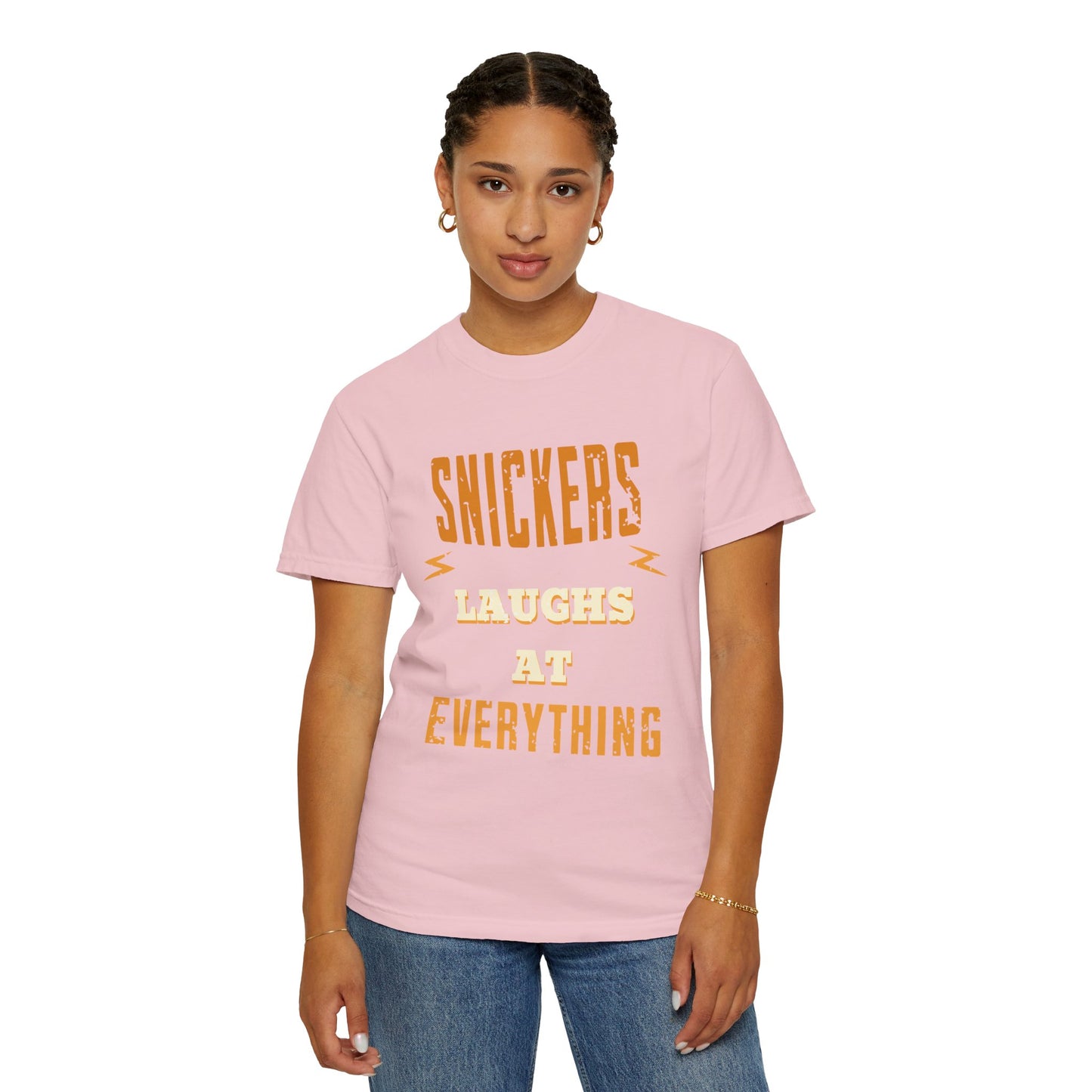 Cheerful 'Laughs at Everything' T-Shirt - coworker/friend Inspired Humorous Fun Shirt