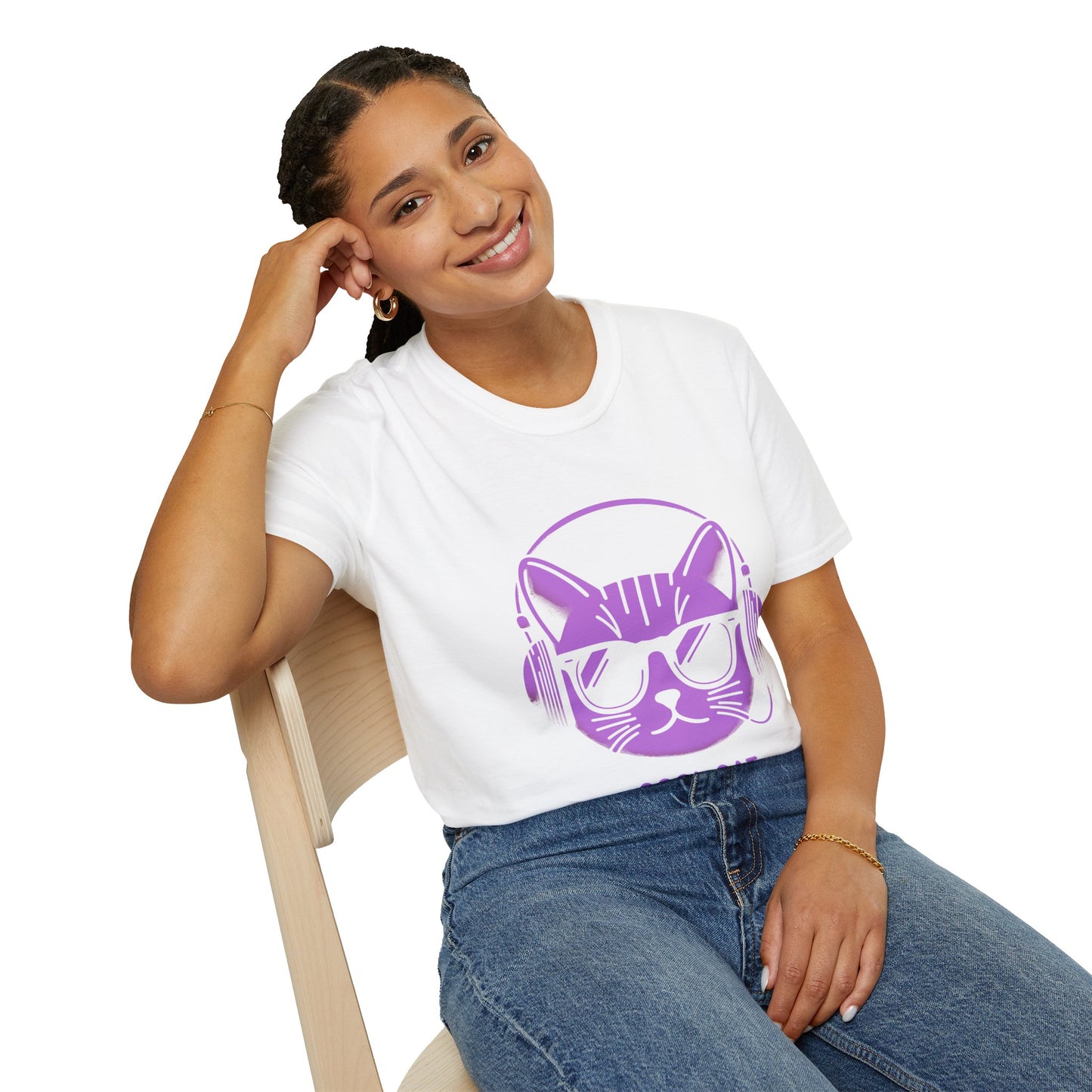 Cool Cat - Halloween Cat with Headphones Unisex Softstyle T-Shirt