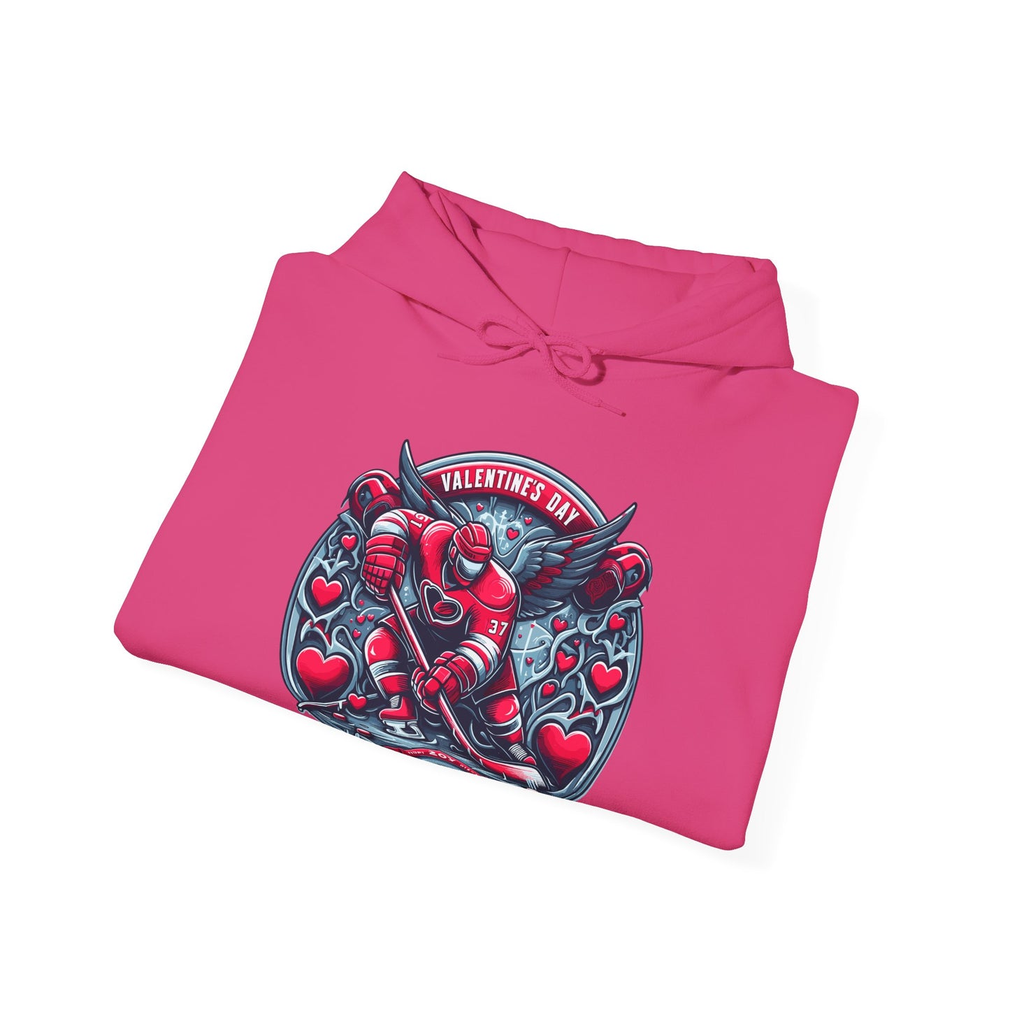 Valentines Day Hockey Hoodie, Romantic Sports Gift, Unisex Heart Hockey Graphic Pullover, Casual Comfortable Sporty Apparel